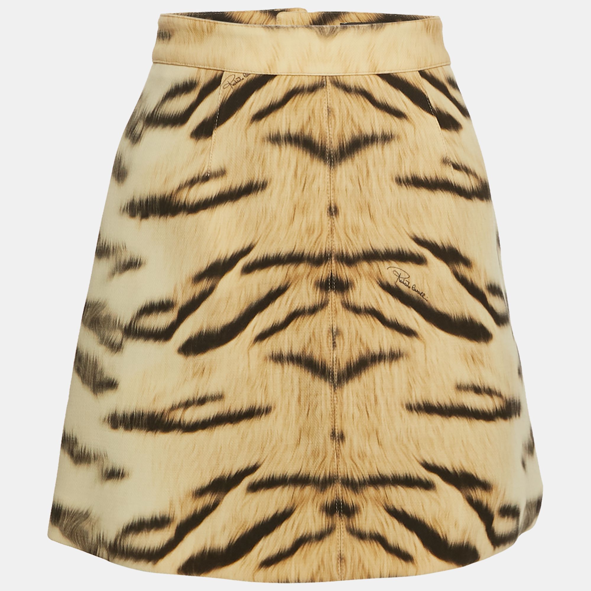 

Roberto Cavalli Beige Tiger Print Wool Mini Skirt S, Cream