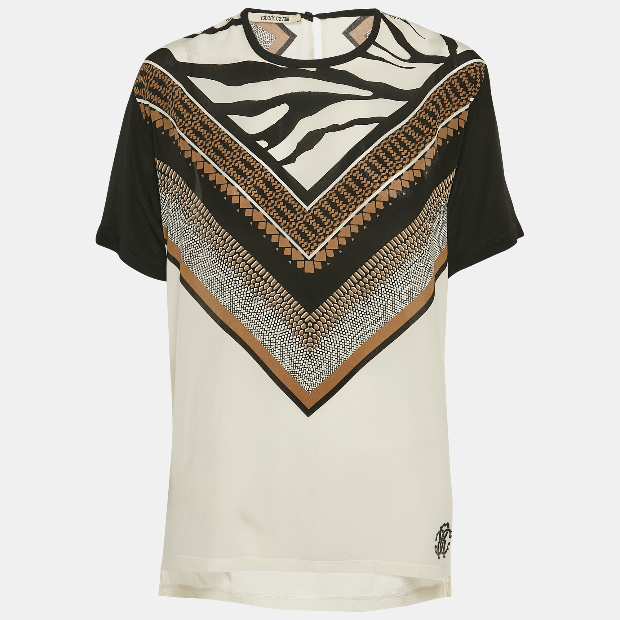 

Roberto Cavalli White Printed Silk Short Sleeve Top M