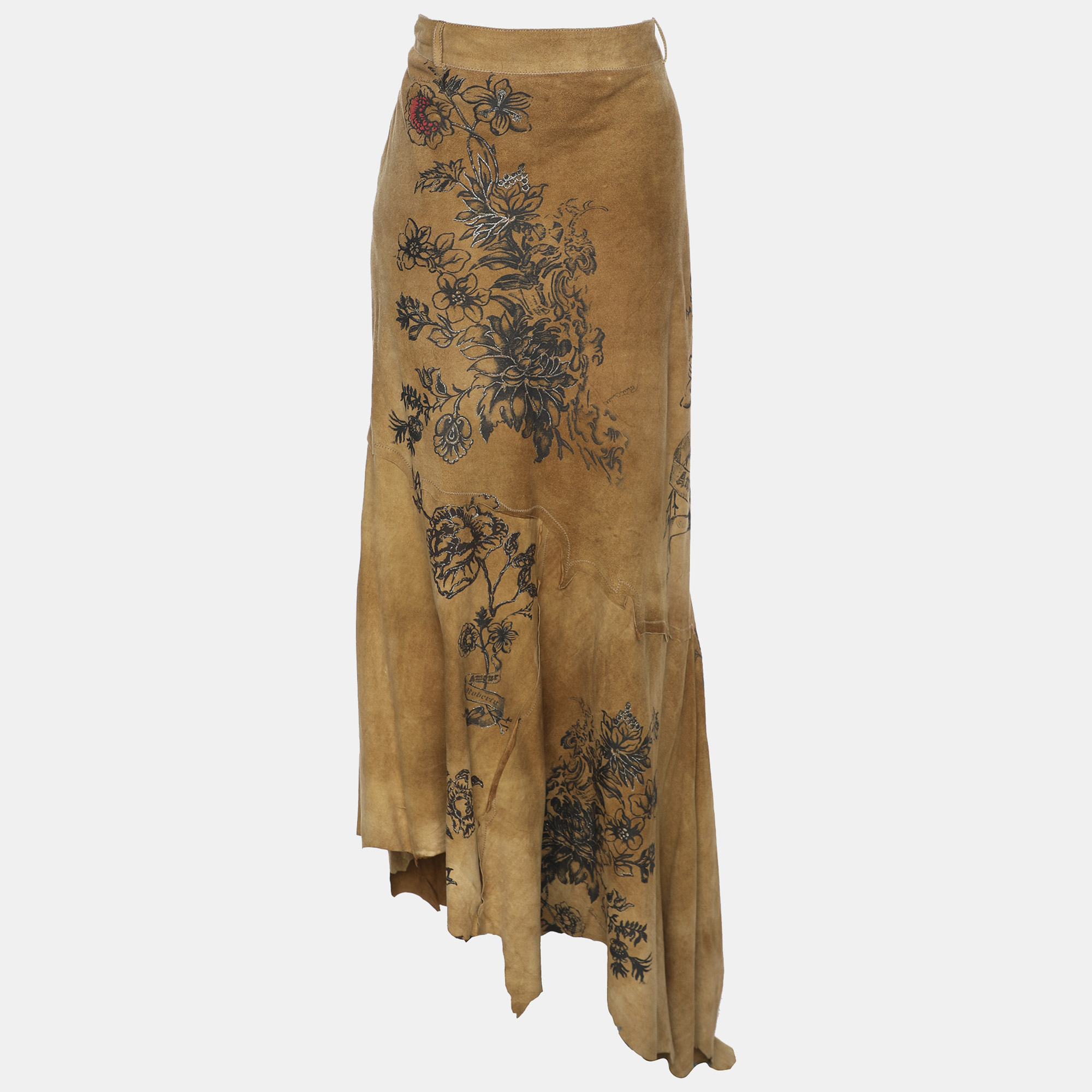 

Roberto Cavalli Khaki Suede Tattoo Maxi Skirt, Brown