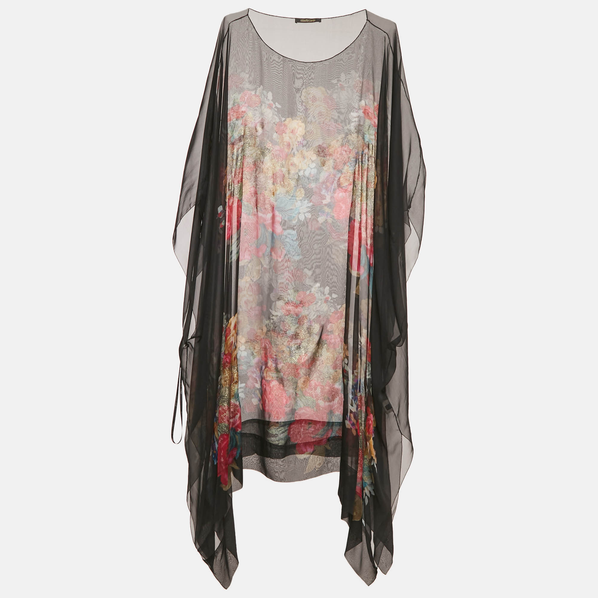 

Roberto Cavalli Black Printed Silk Sheer Kaftan Dress M