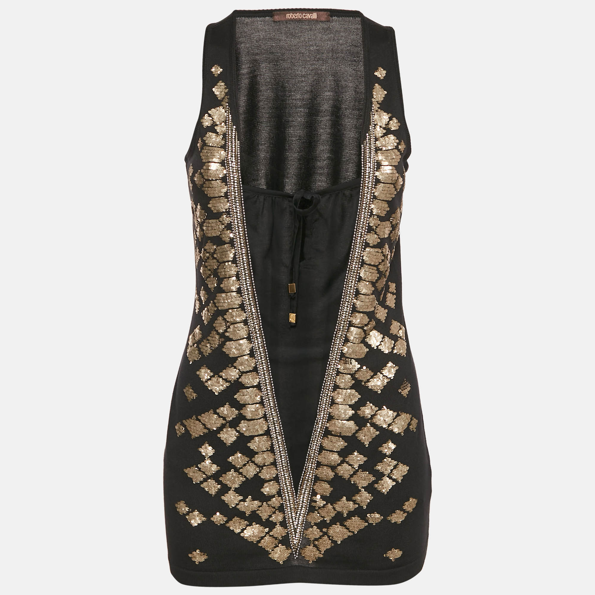 

Roberto Cavalli Black Embellished Silk Knit Tank Top M