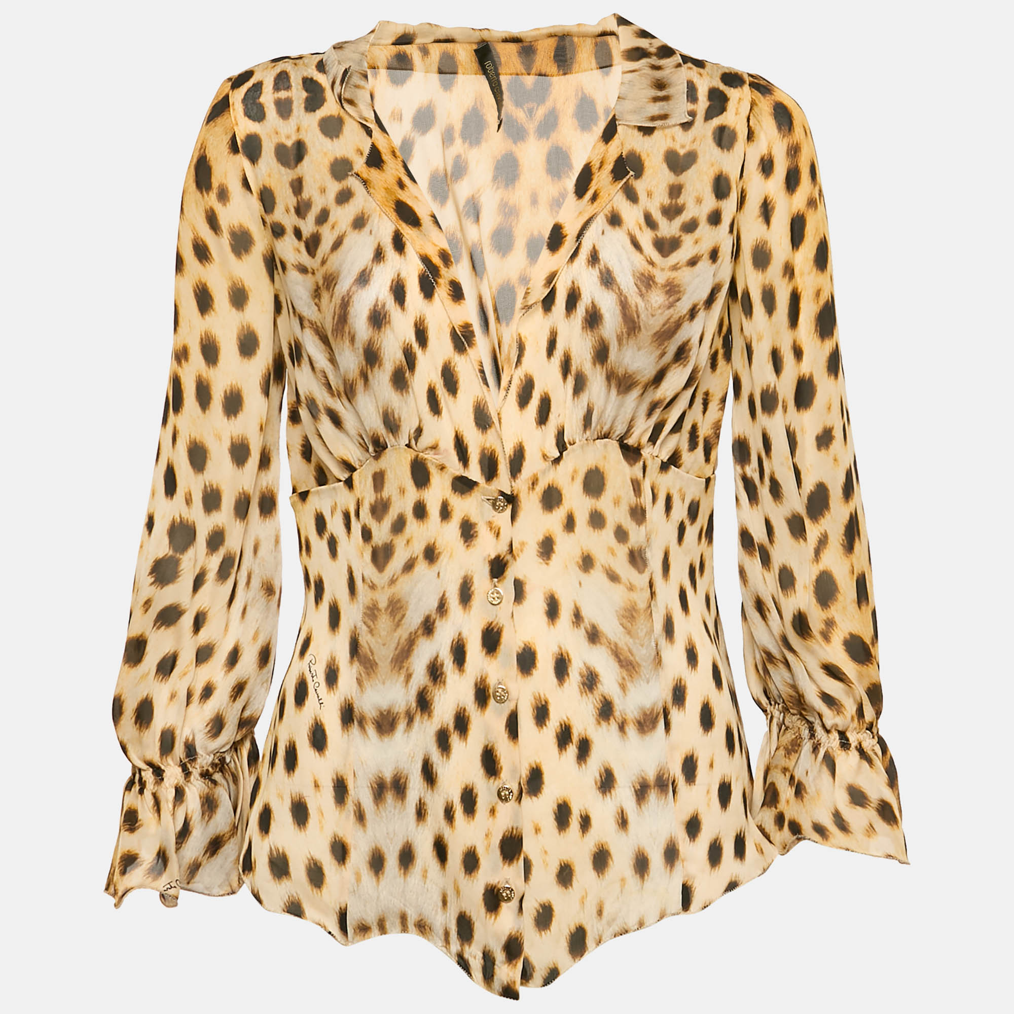 

Roberto Cavalli Brown Leopard Print Silk Blouse M