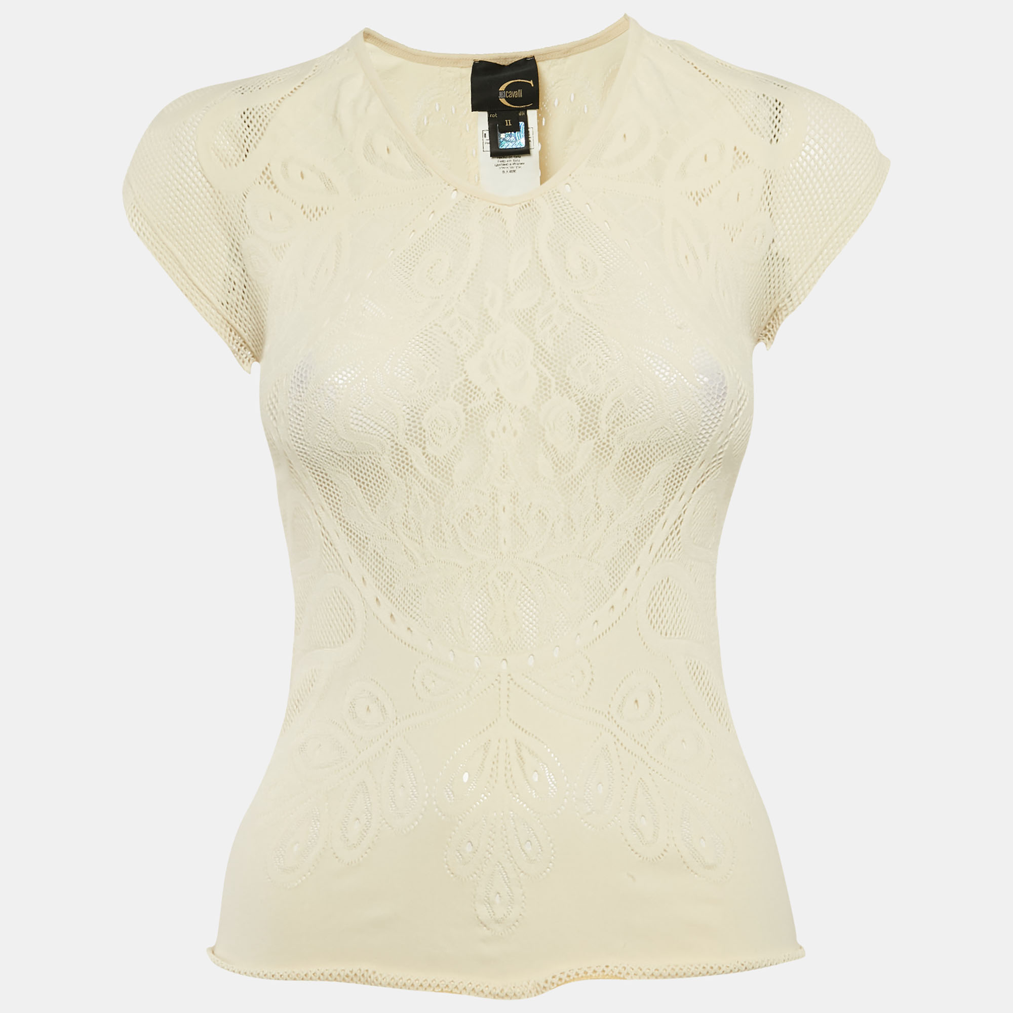 

Roberto Cavalli Cream Mesh Jersey Top S