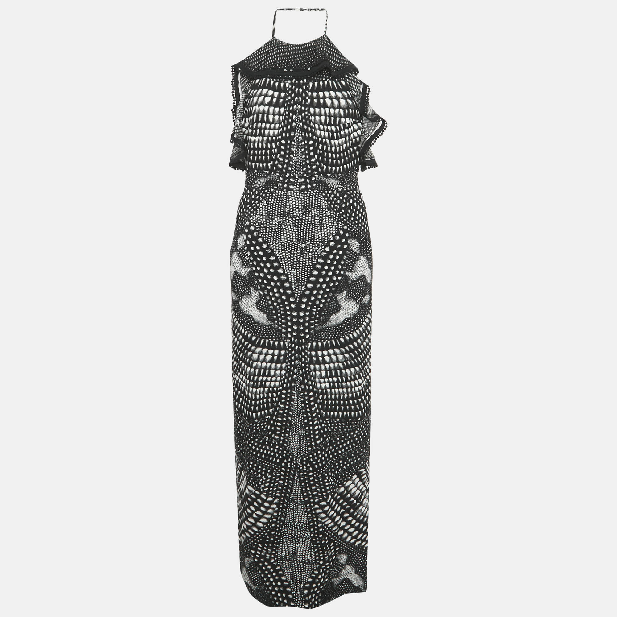

Roberto Cavalli Black Print Crepe Halter Neck Maxi Dress M