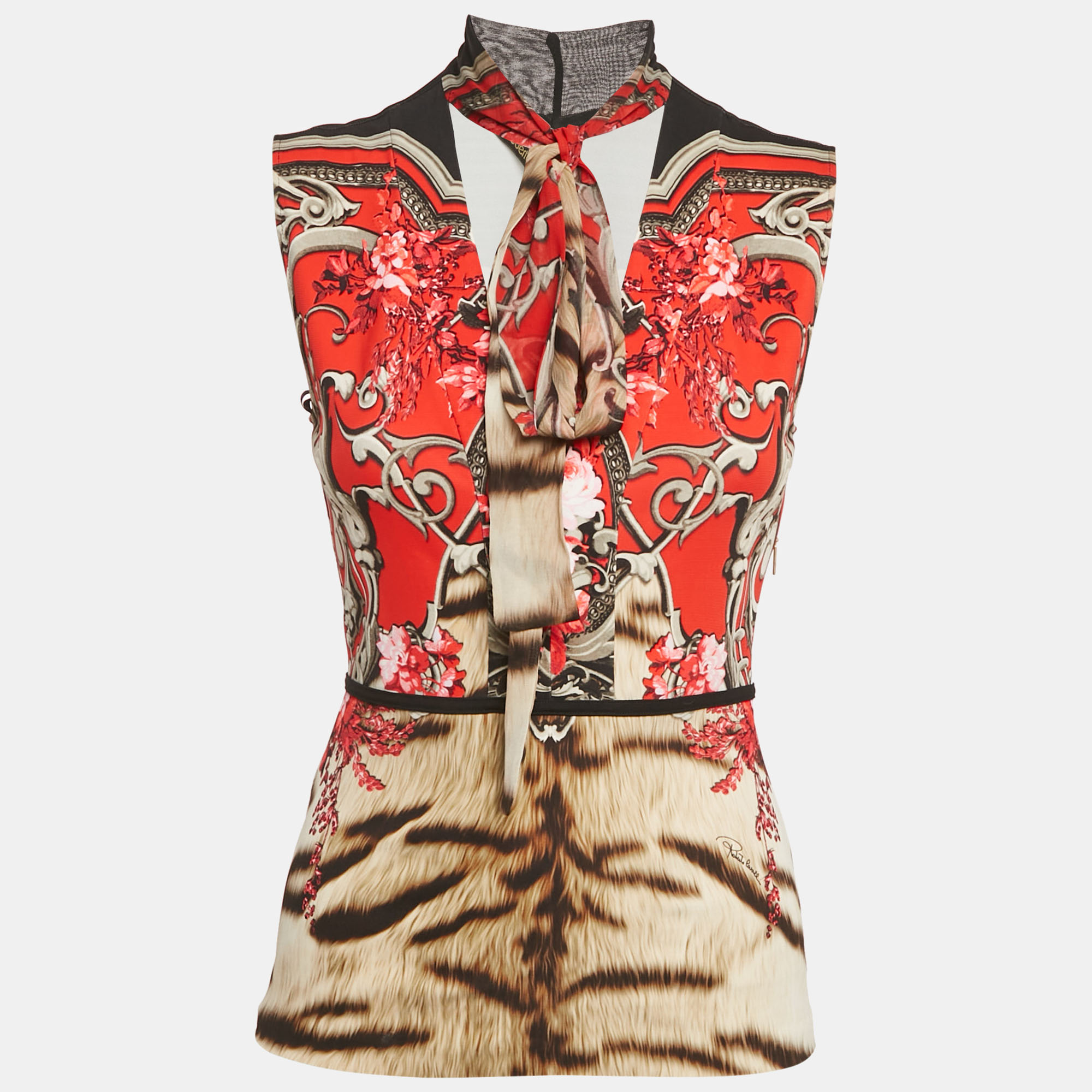 

Roberto Cavalli Red Floral Print Jersey Sleeveless Top S