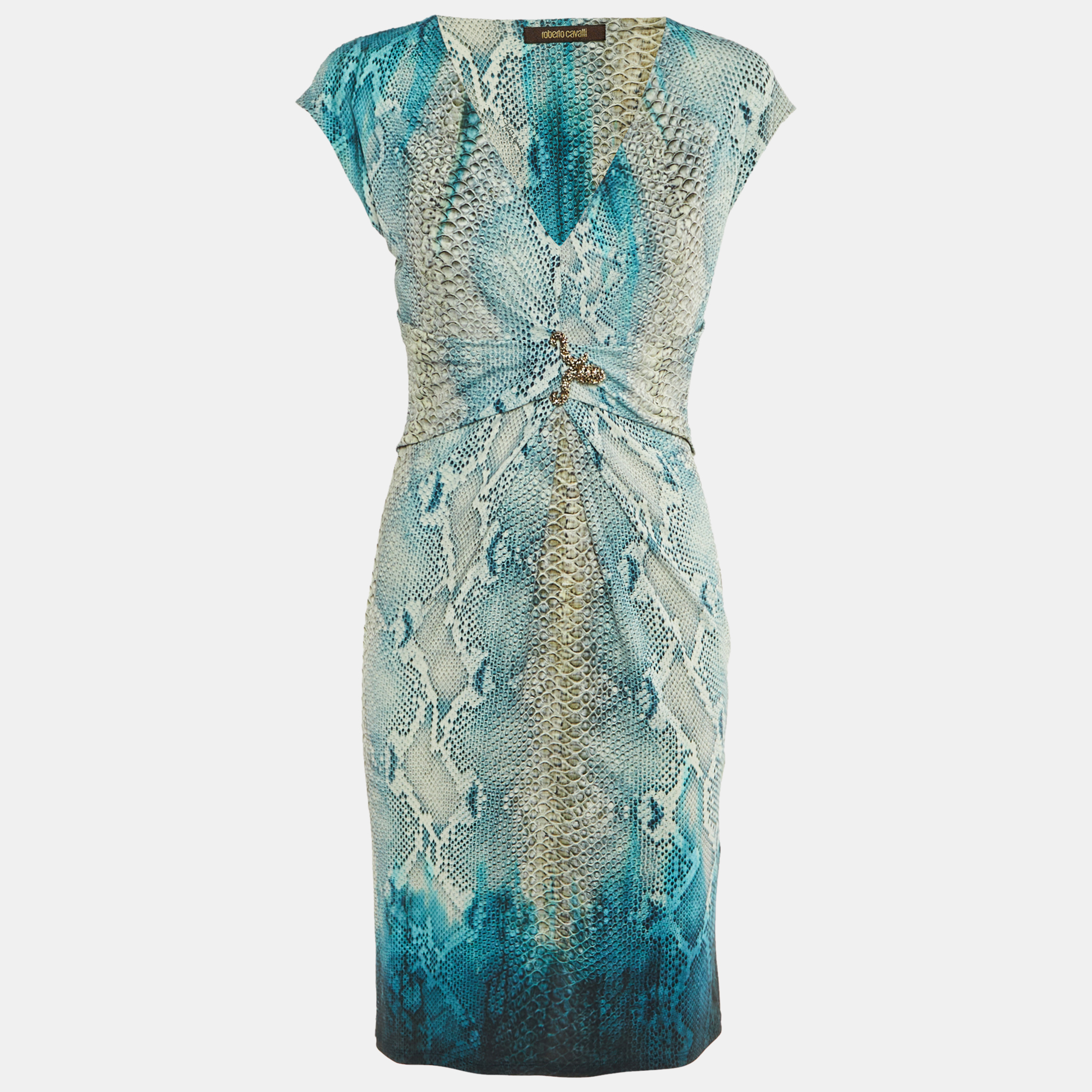 

Roberto Cavalli Blue Snake Print Jersey Sleeveless Dress M