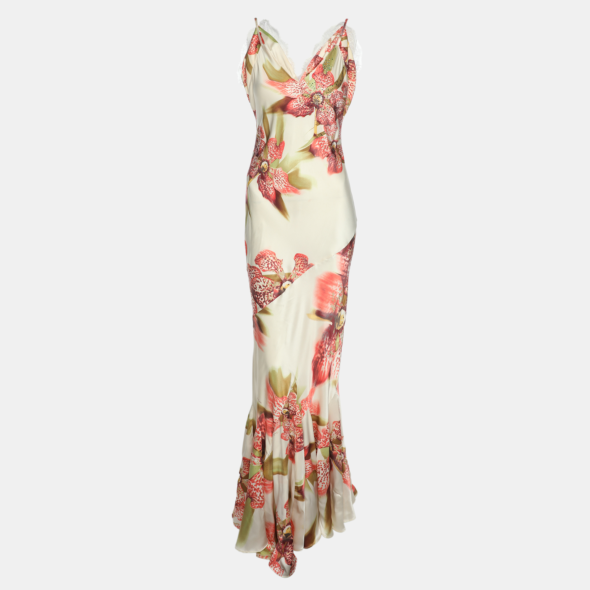 

Roberto Cavalli Multicolor Floral Print Silk Dress M