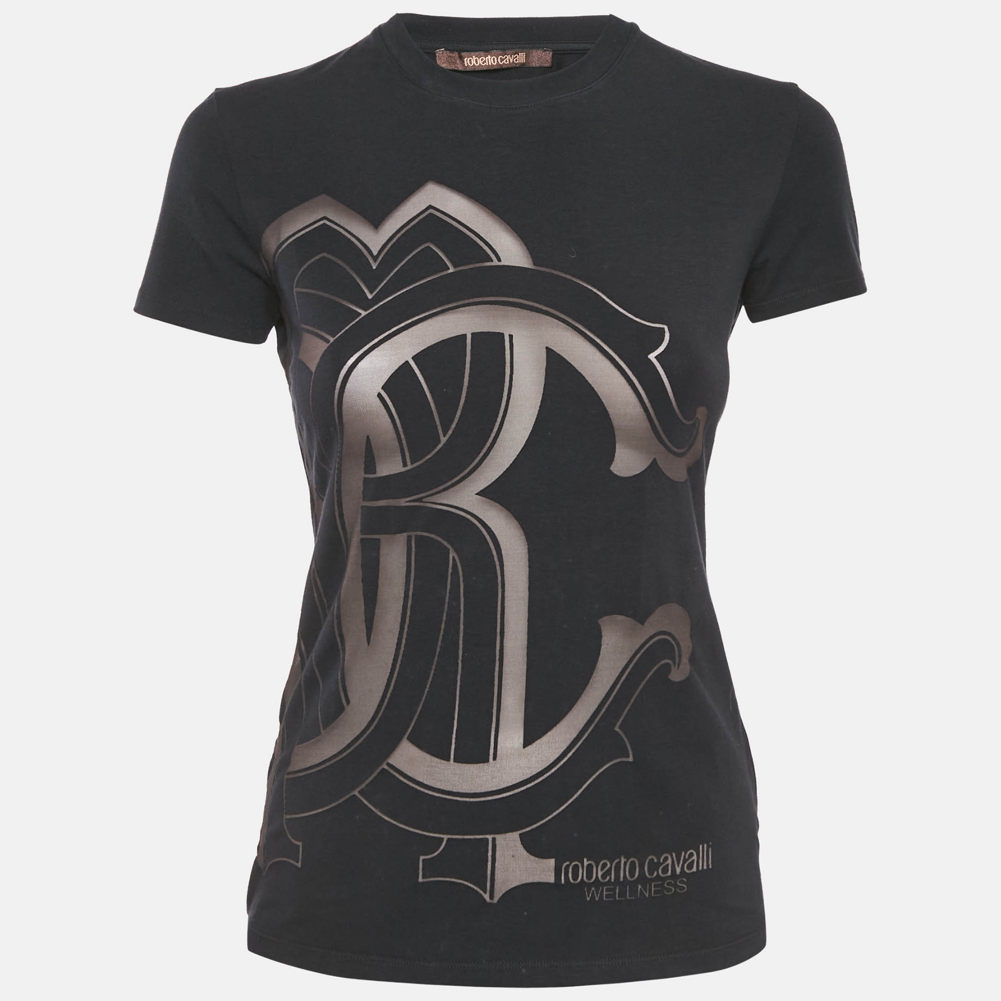 

Roberto Cavalli Black Logo Print Cotton Crew Neck T-Shirt S