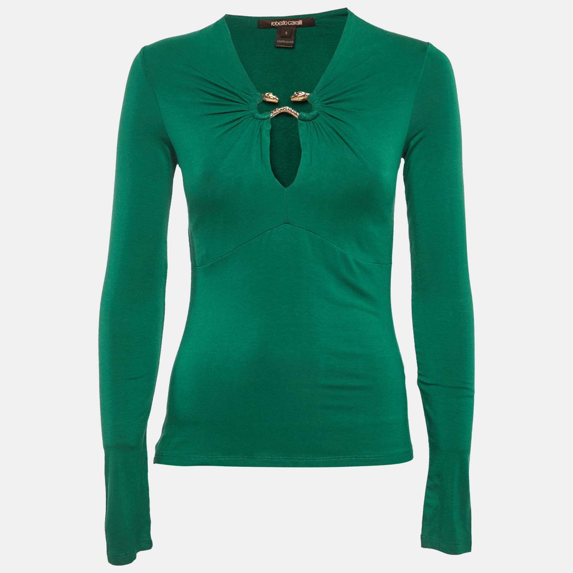 

Roberto Cavalli Green Jersey Snake Detail Top S