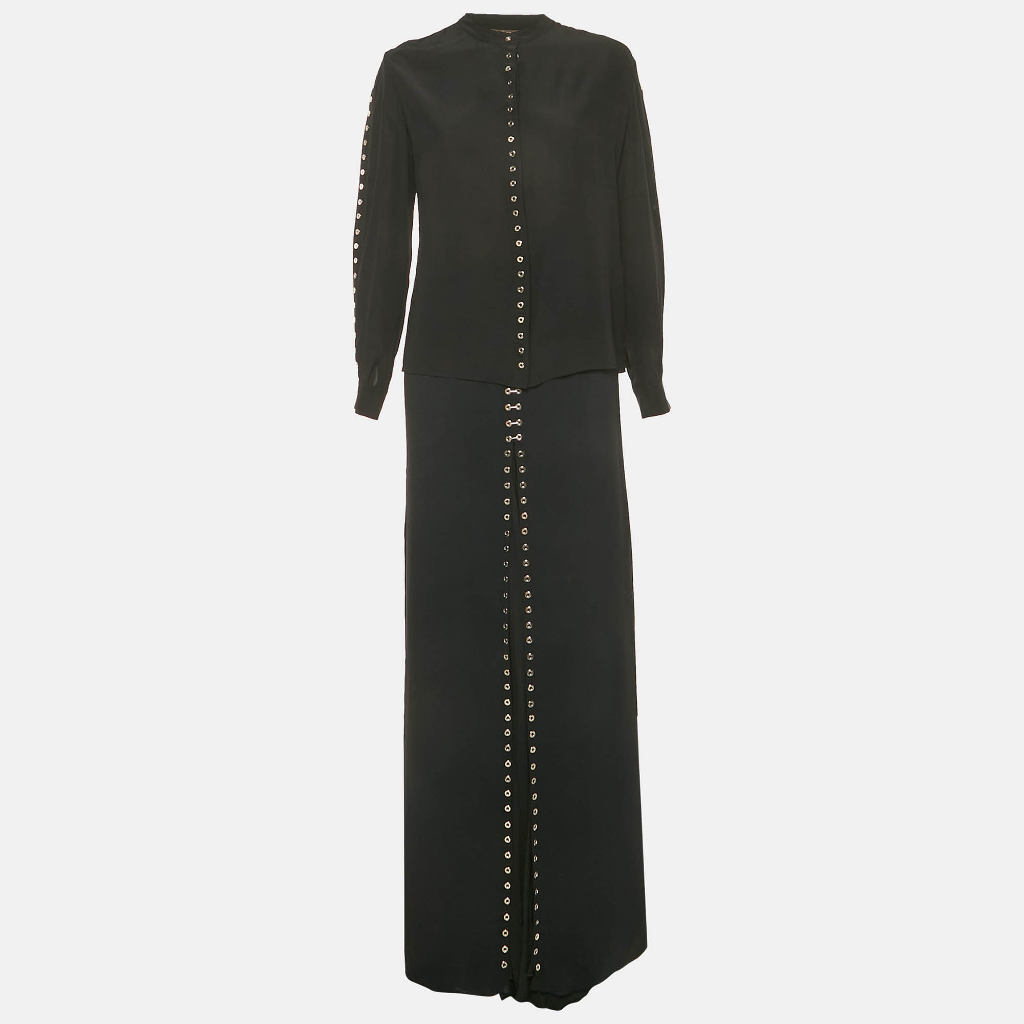 Pre-owned Roberto Cavalli Black Grommet Detail Skirt And Top Set M/l