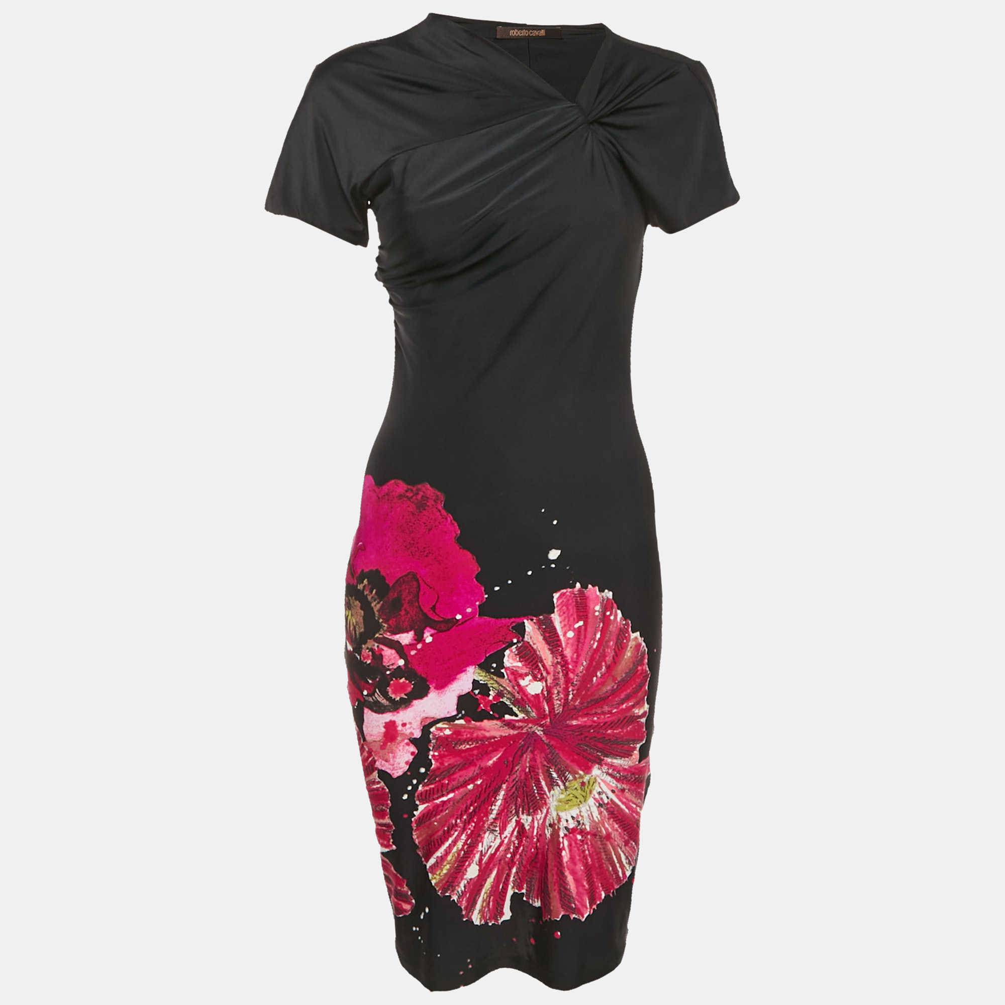 

Roberto Cavalli Black Printed Jersey Ruched Detail Mini Dress S