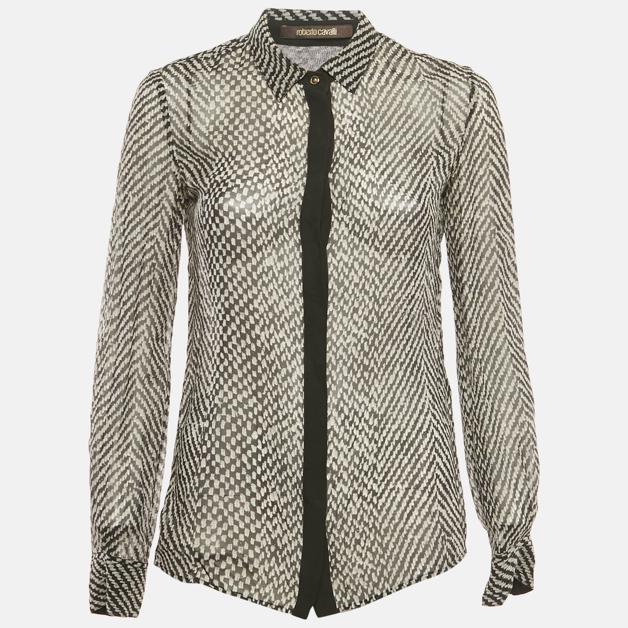

Roberto Cavalli Black Silk Monochrome Sheer Blouse S