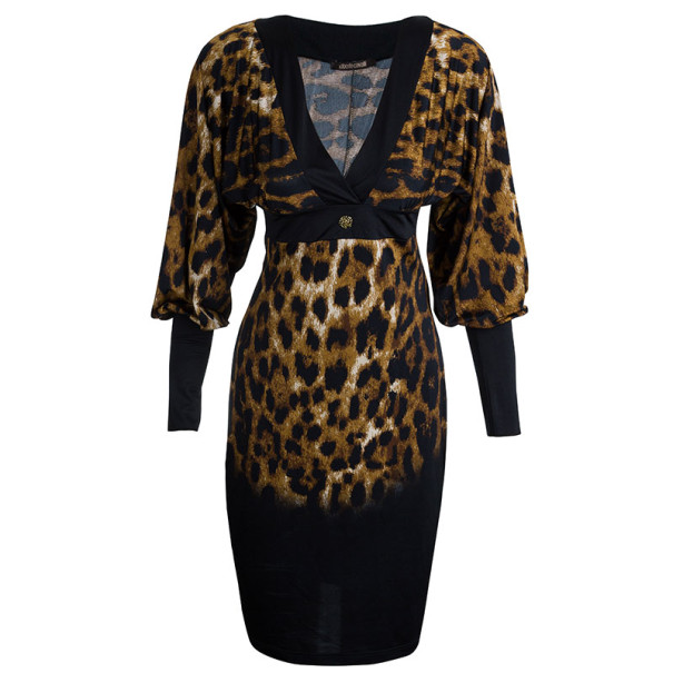 مملوكة مسبقًا Roberto Cavalli Black Leopard Print Dress S