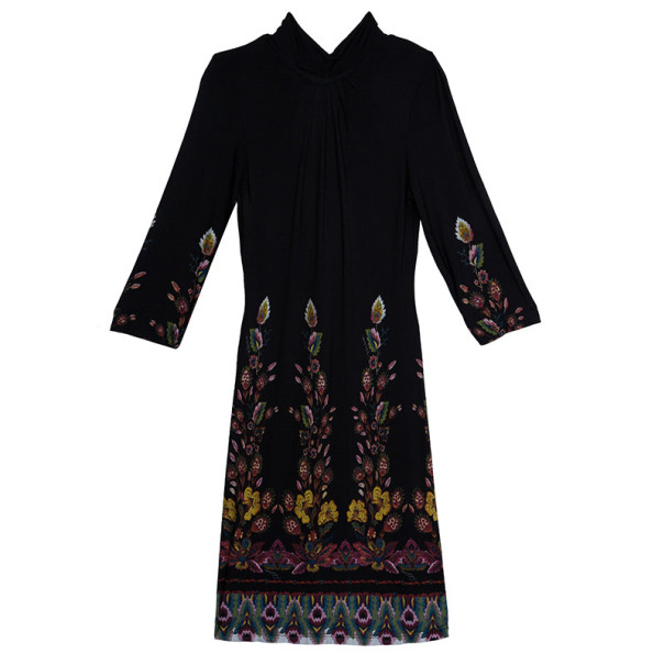 Pre Owned Roberto Cavalli Black Stretch Floral Dress S