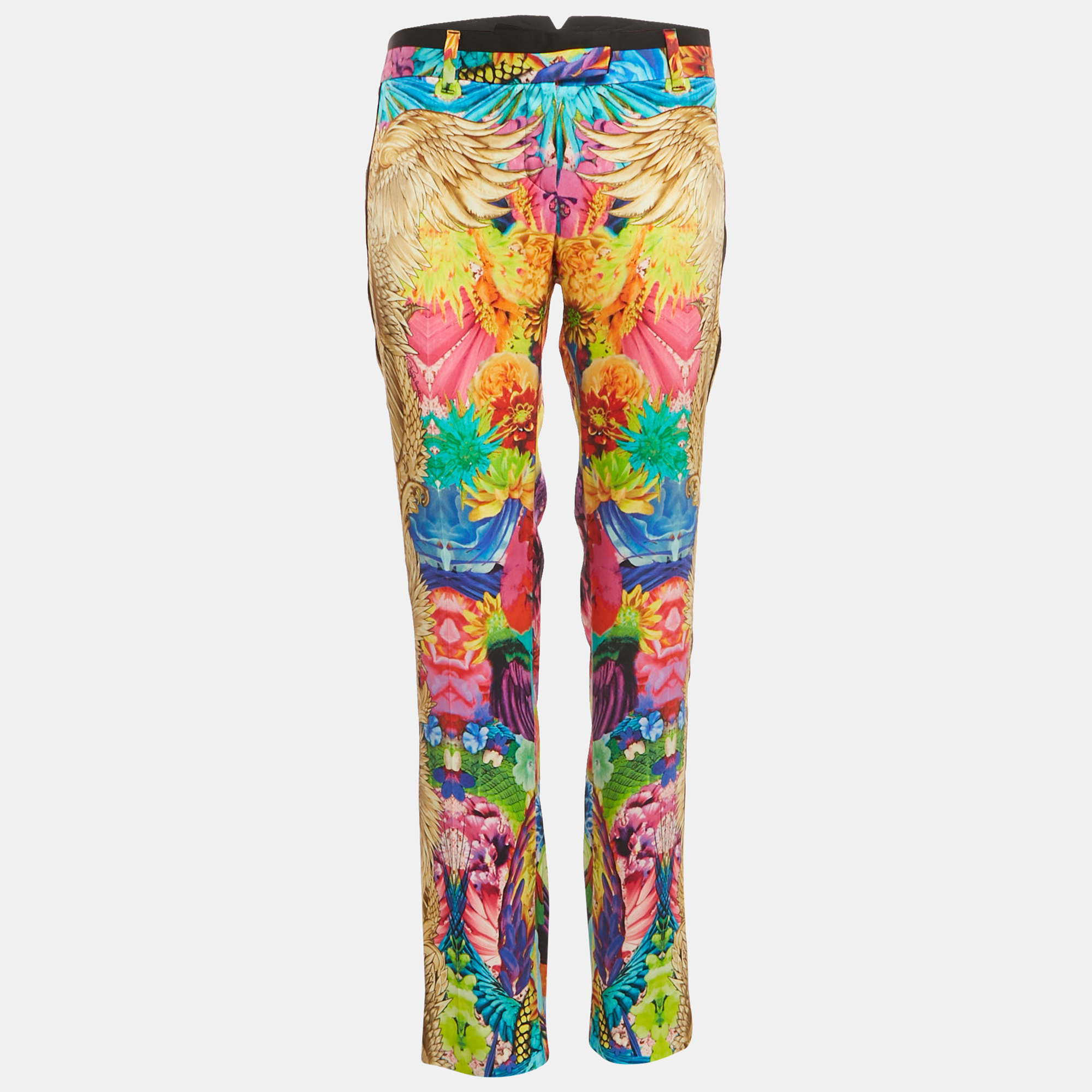 

Roberto Cavalli Multicolor Floral Print Silk Trousers M