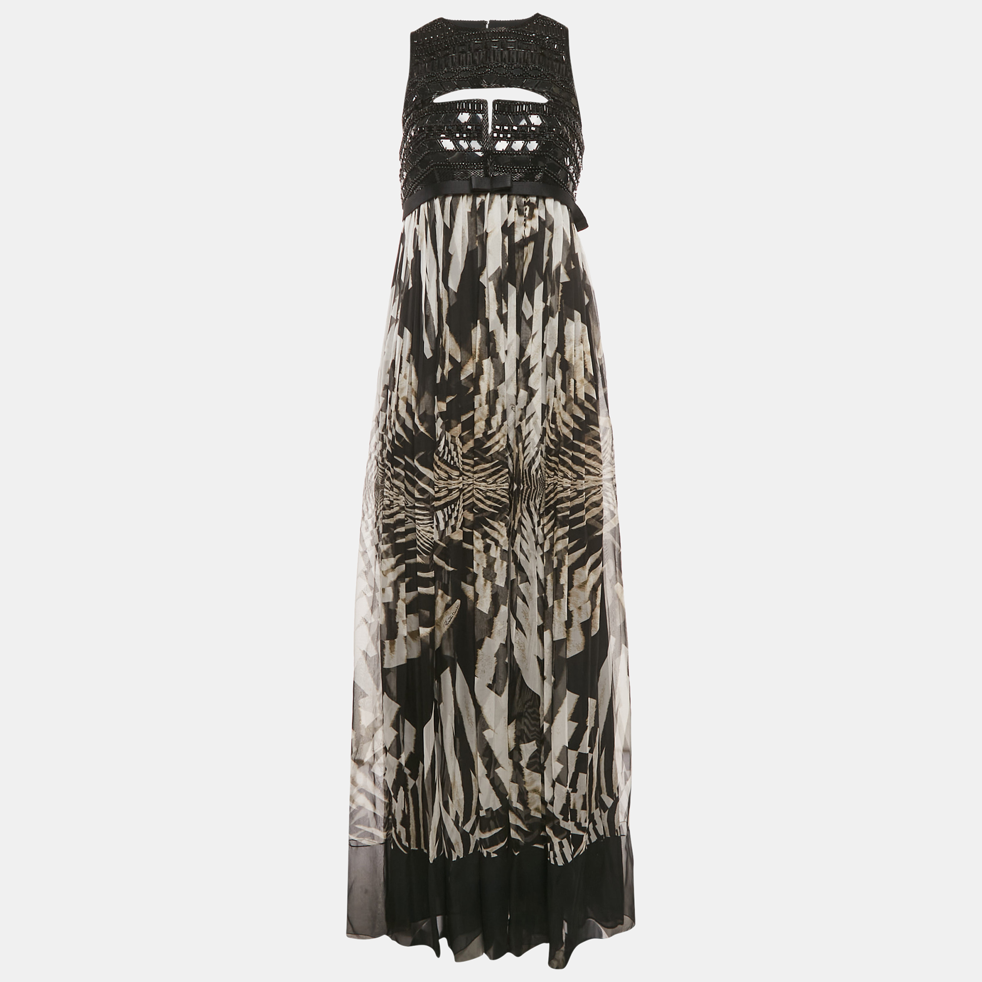 

Roberto Cavalli Black Crystal Embellished Silk Maxi Dress M