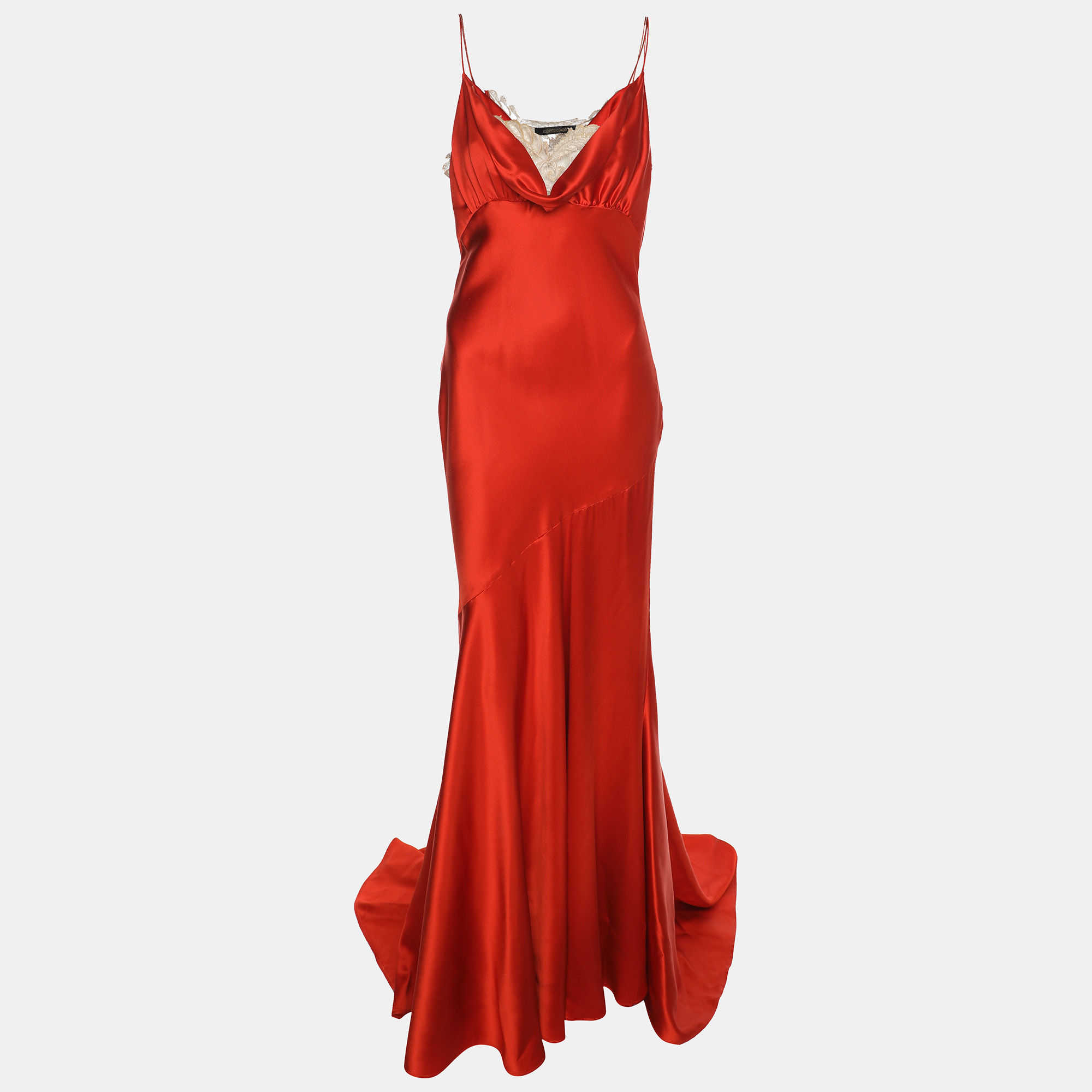 

Roberto Cavalli Red Satin and Lace Maxi Dress S