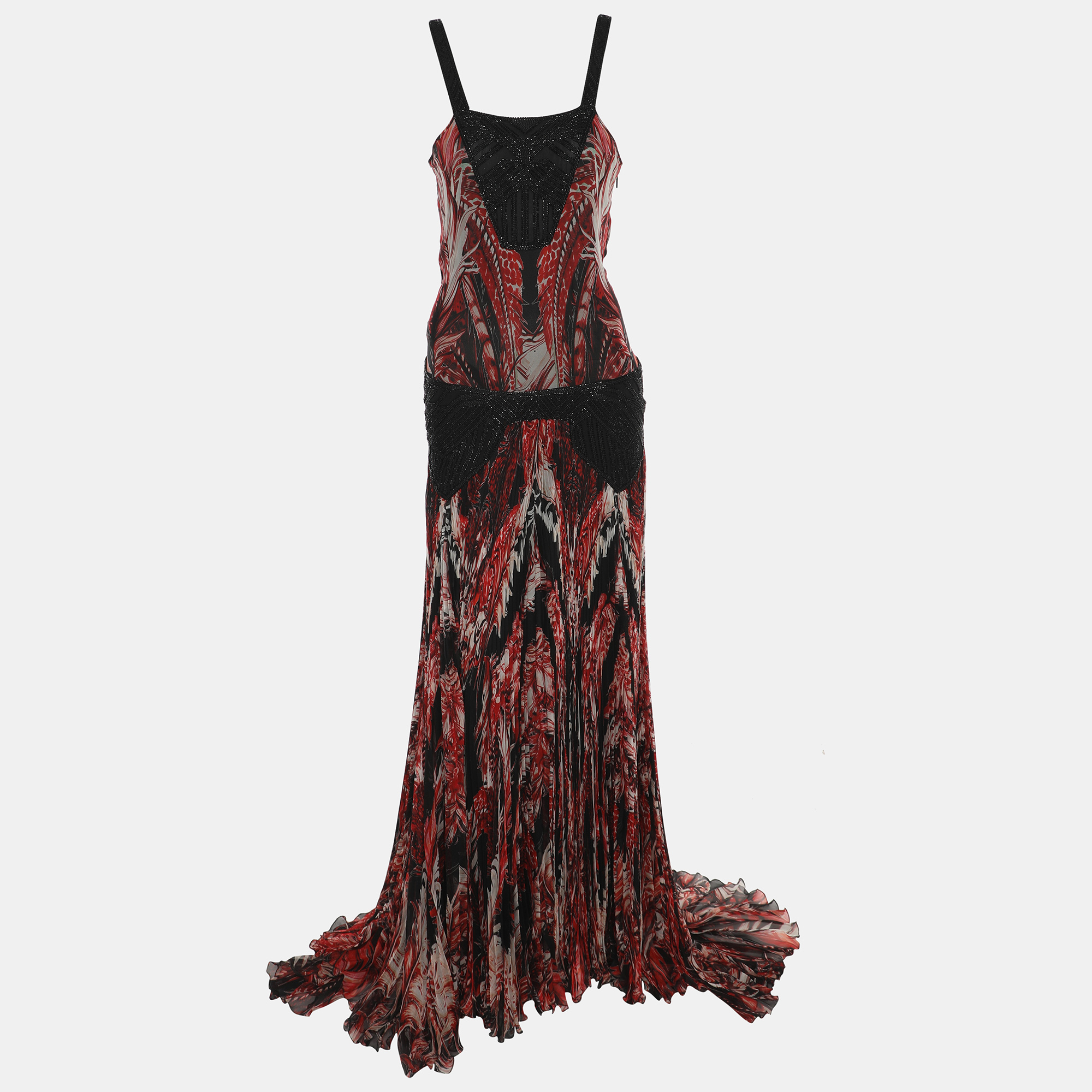

Roberto Cavalli Red/Multicolor Chiffon Maxi Dress S