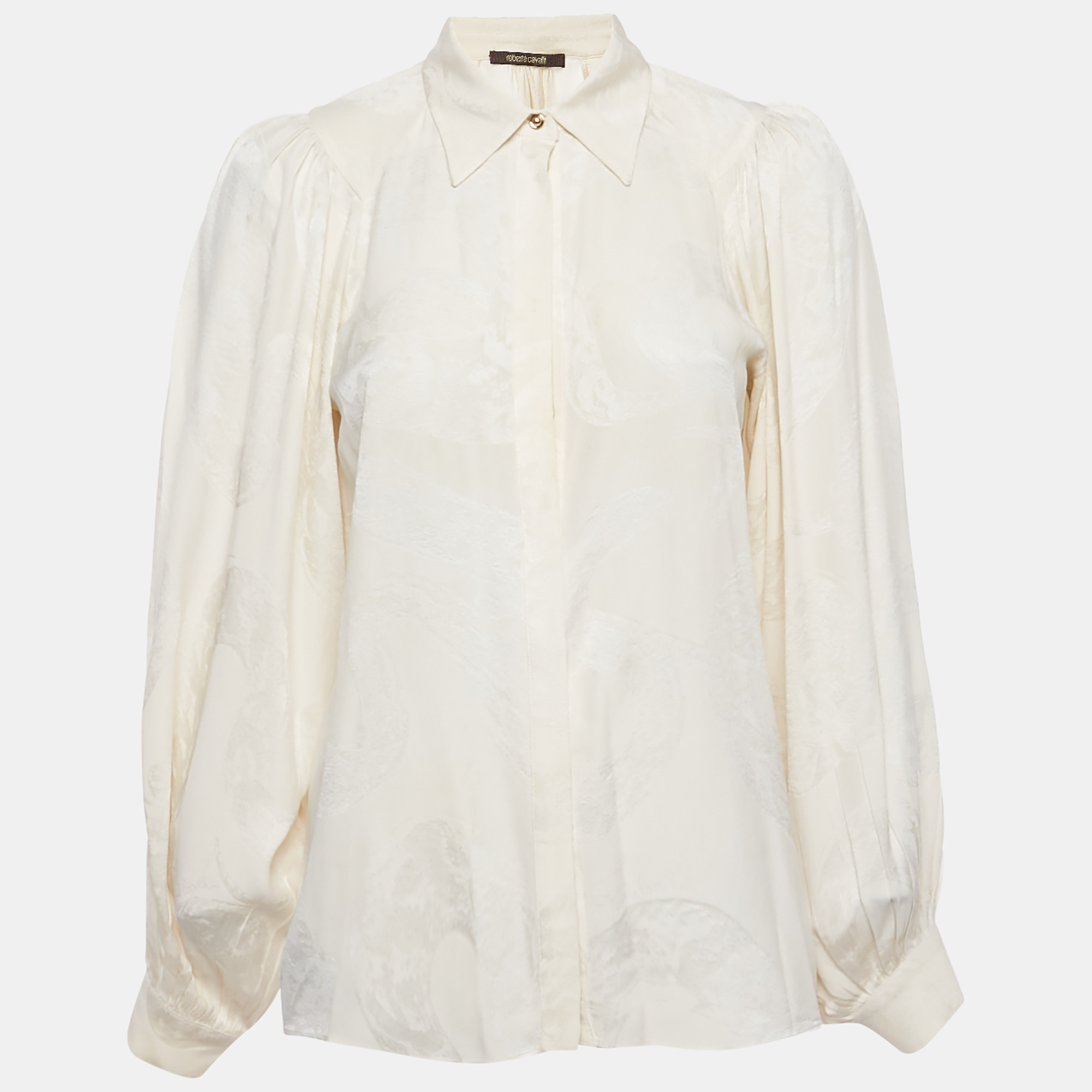 

Roberto Cavalli Off-White Jacquard Puff Sleeve Blouse S