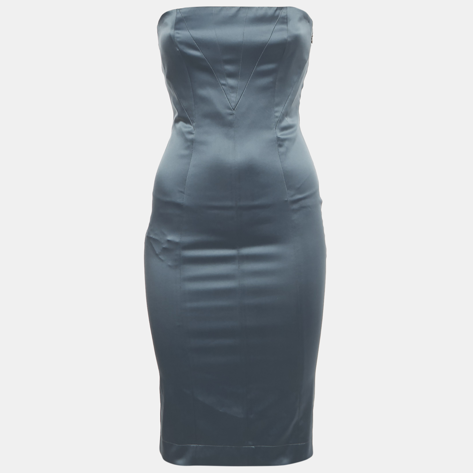 Pre-owned Roberto Cavalli Teal Blue Satin Corset Detail Strapless Mini Dress Xs