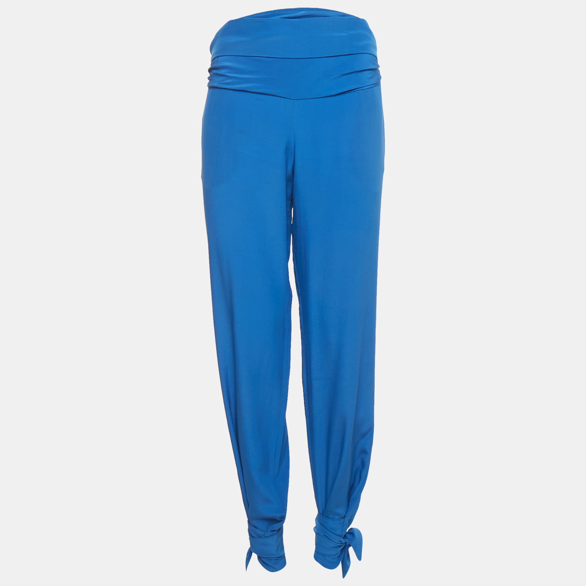 

Roberto Cavalli Blue Silk Tie-Up Trousers S