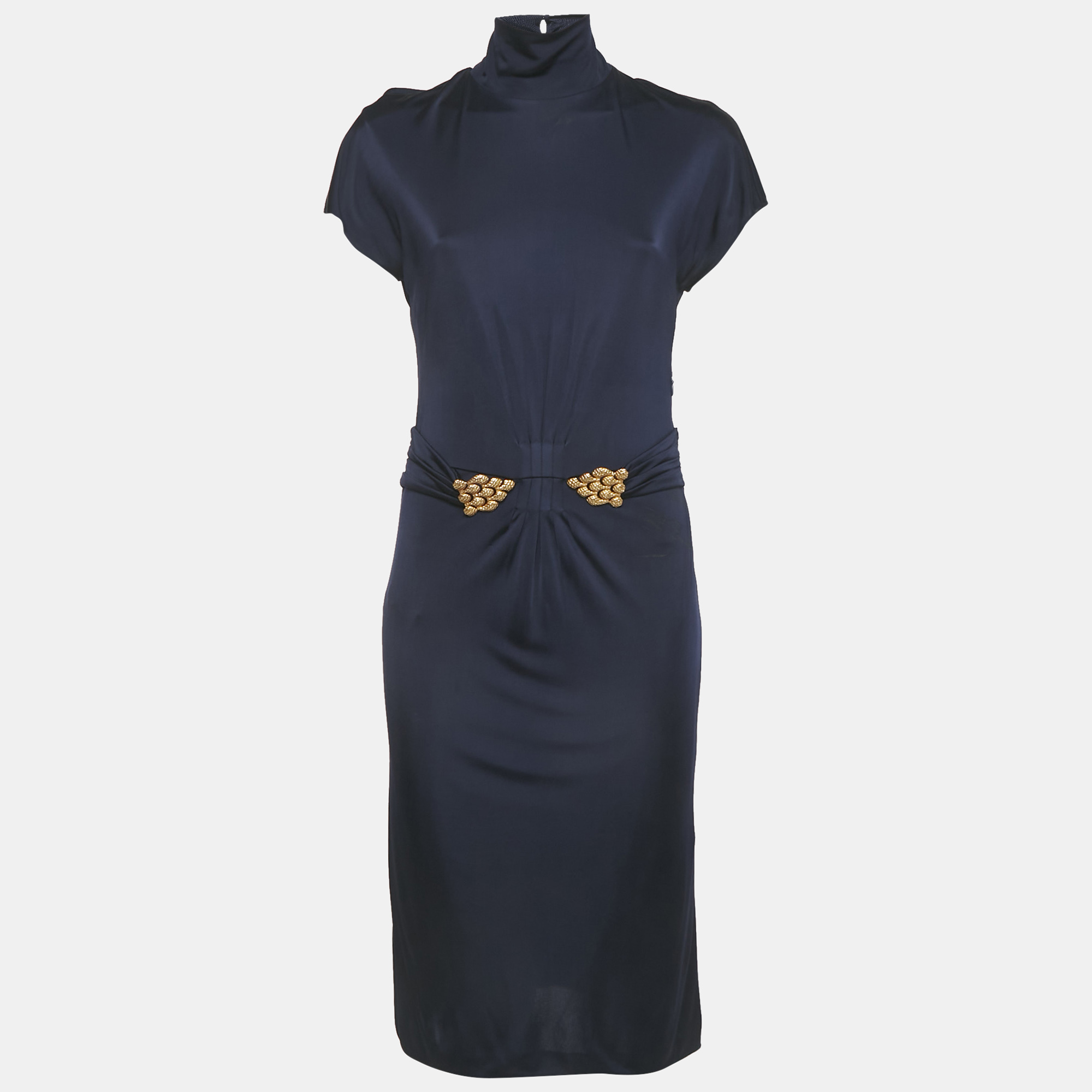Pre-owned Roberto Cavalli Purple Jersey Broach Detail Knee -length Dress L