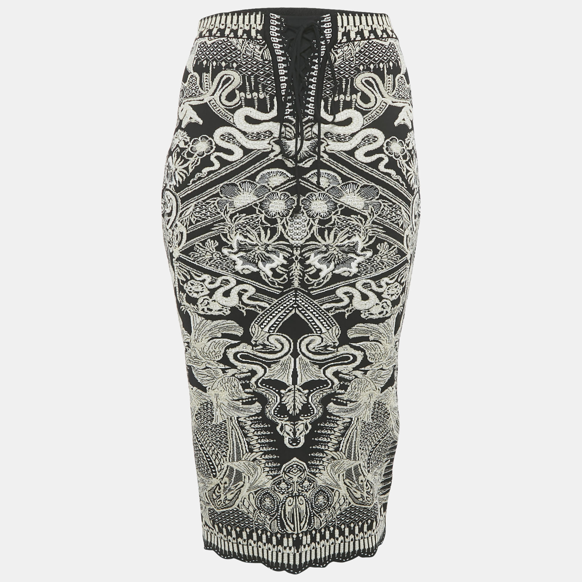 

Roberto Cavalli Black Lurex Jacquard Lace-Up Pencil Skirt S