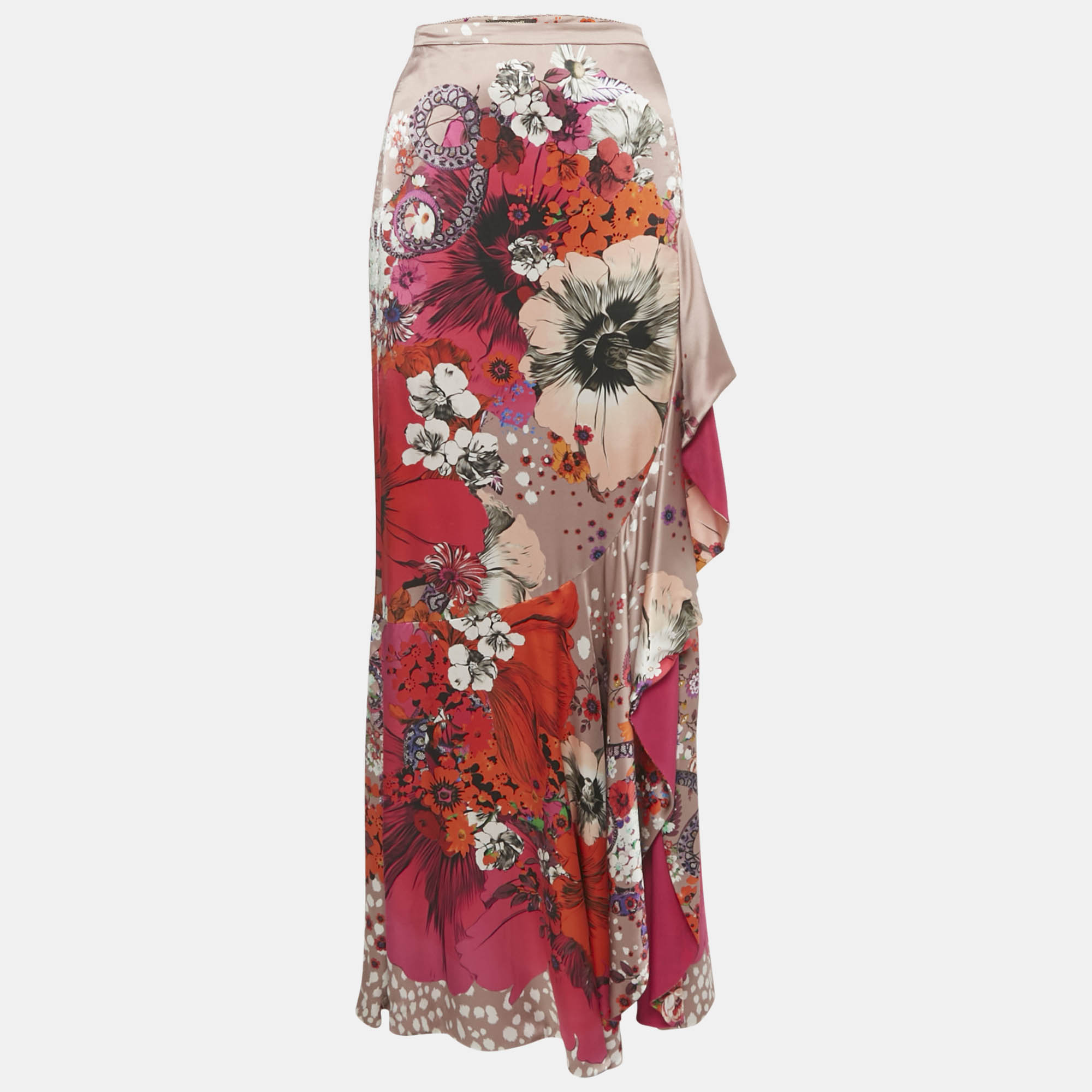 

Roberto Cavalli Multicolor Floral Print Silk Ruffled Maxi Skirt M