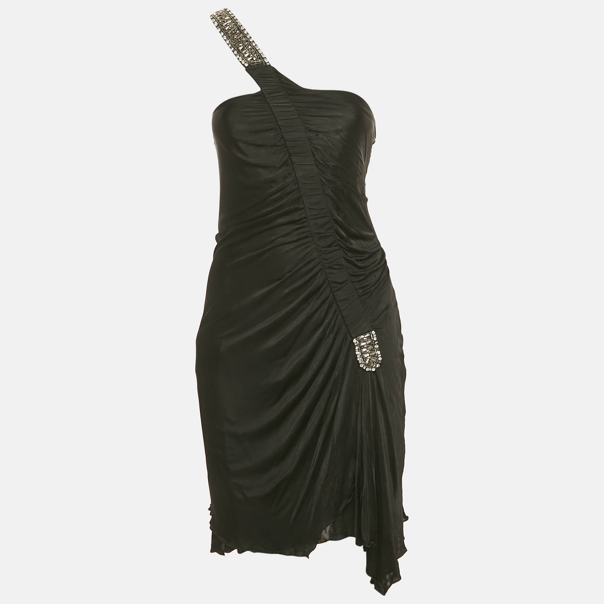 Roberto Cavalli Black Embellished Jersey One Shoulder Mini Dress M