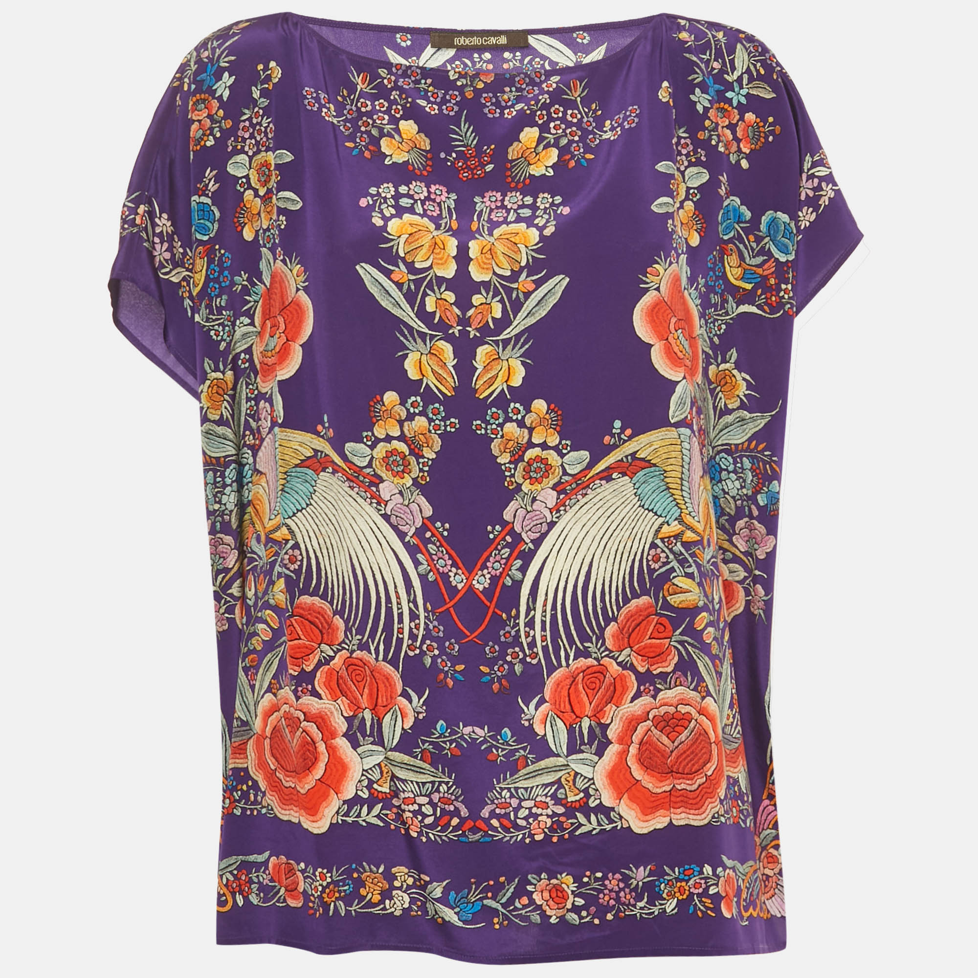 Roberto Cavalli  Purple Printed Silk Kaftan Top S