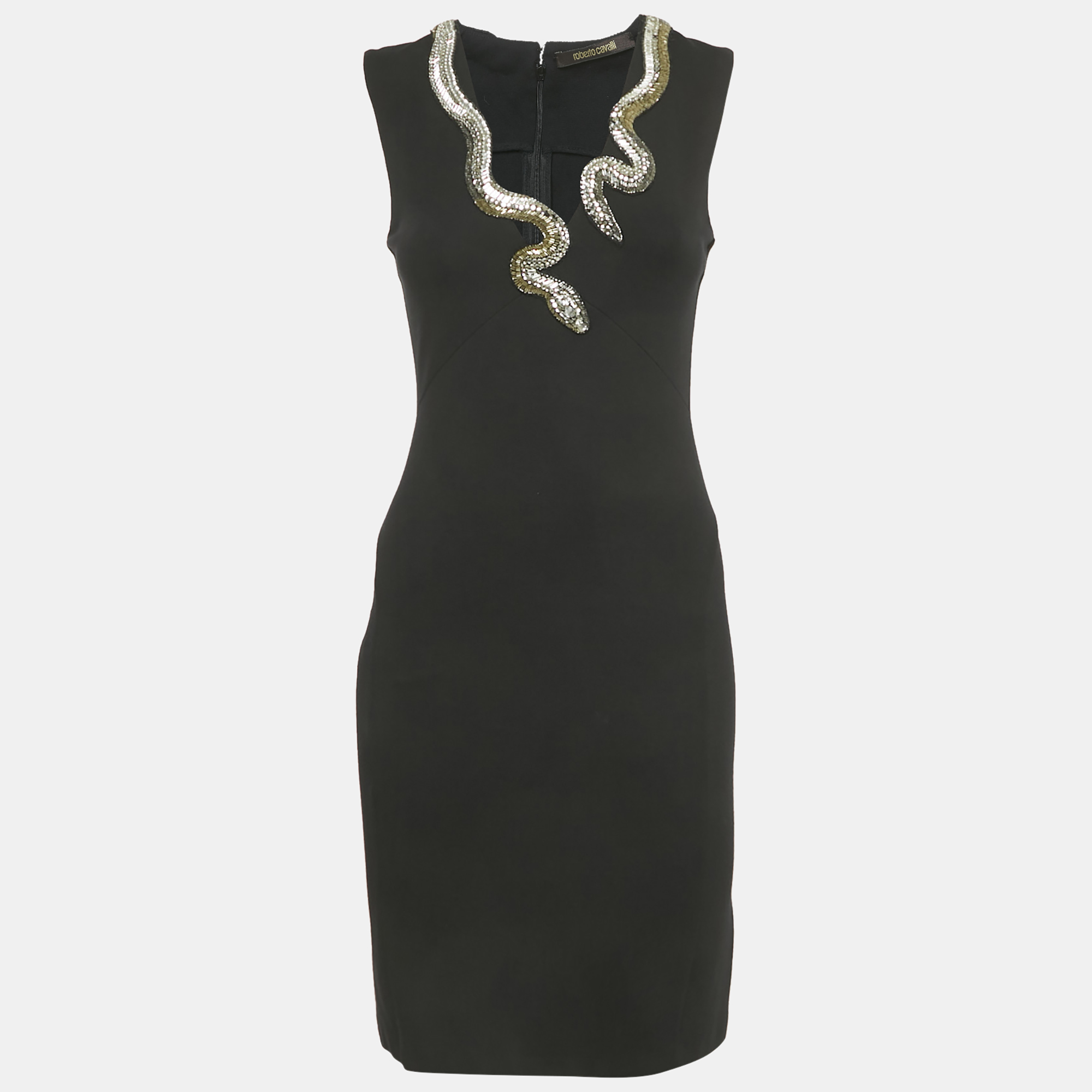 Pre-owned Roberto Cavalli Black Snake Embellished Jersey Mini Dress S