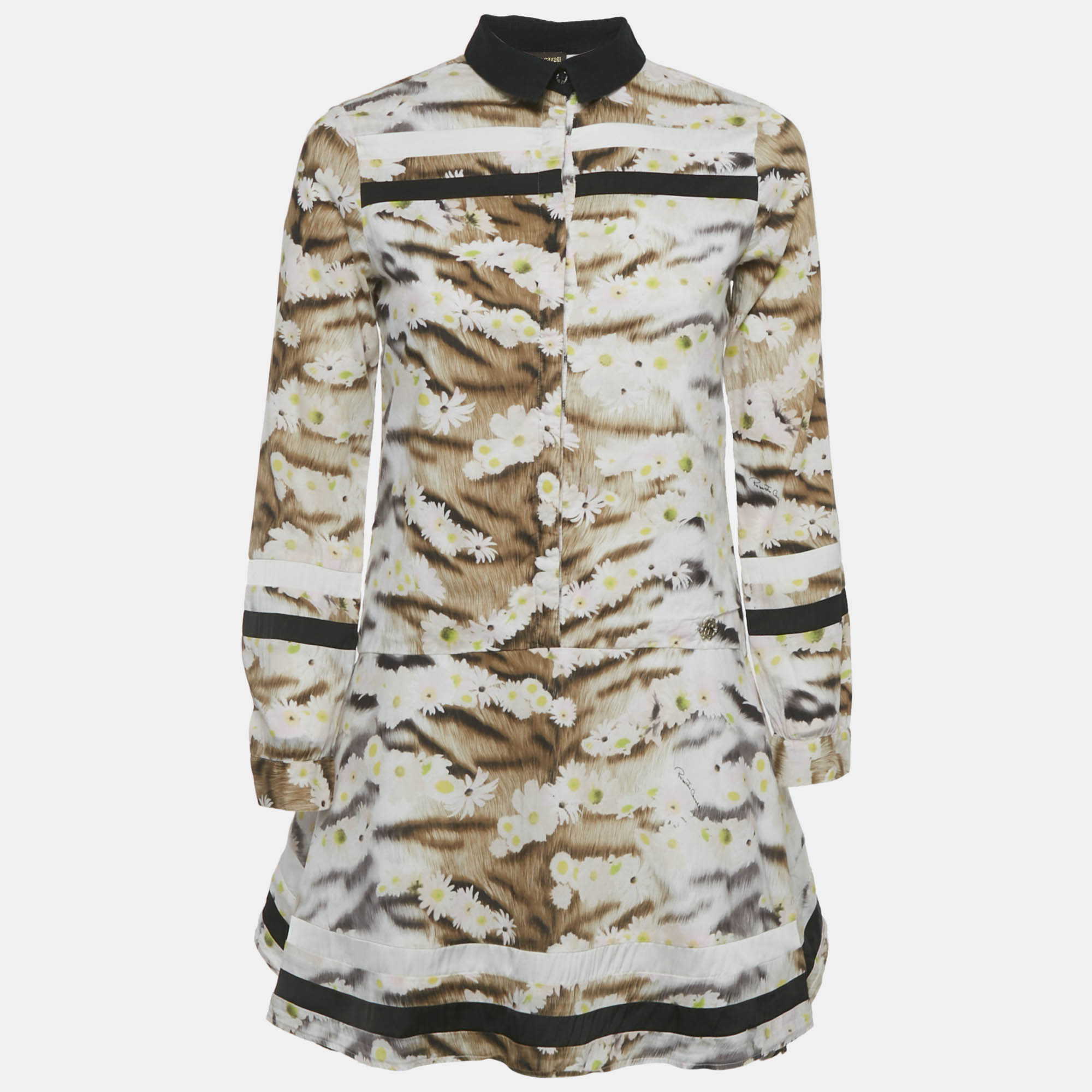 

Roberto Cavalli Brown Floral Print Cotton Mini Dress XS