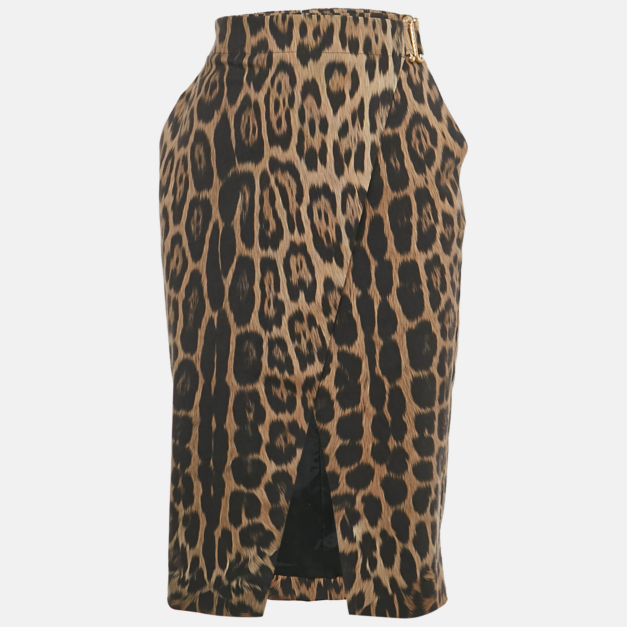 

Roberto Cavalli Brown Leopard Print Wool Midi Skirt S