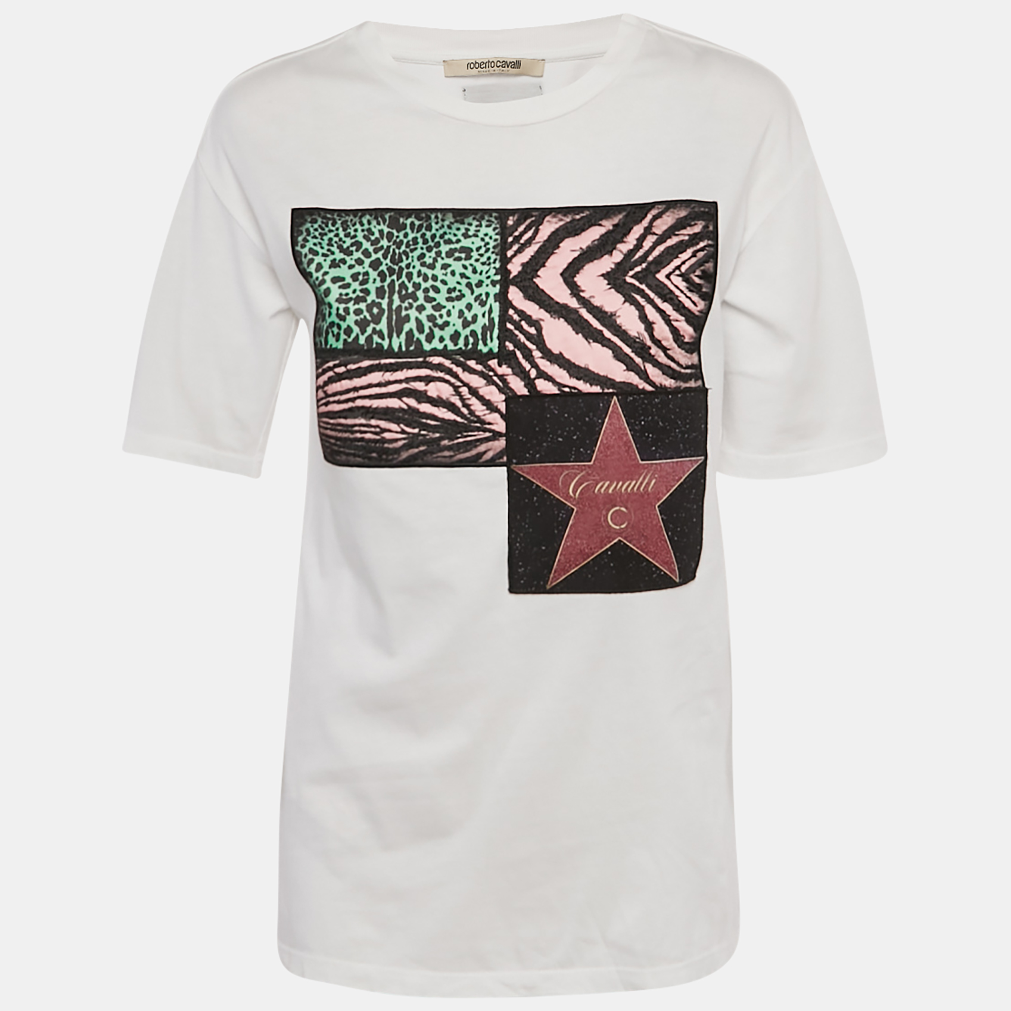 Roberto Cavalli  Multicolor Jersey Walk of Fame Patched Crew Neck T-Shirt XS