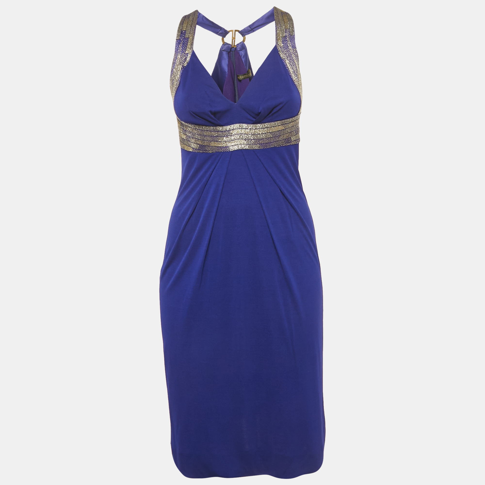 Roberto Cavalli Blue Beaded Jersey Short Dress S