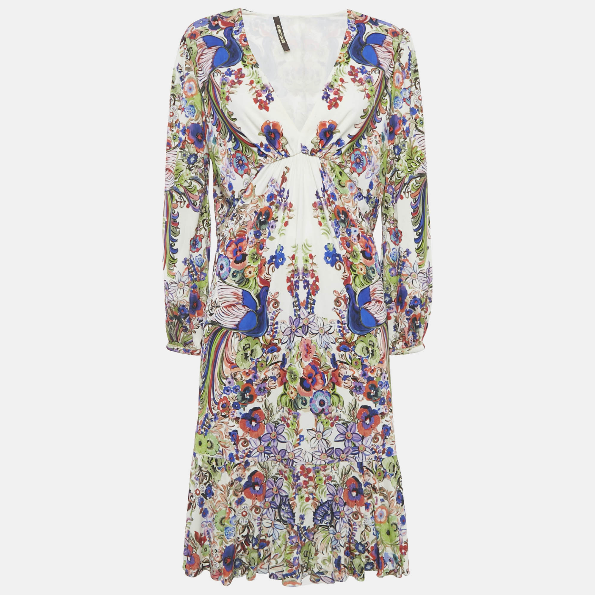 Pre-owned Roberto Cavalli Multicolor Floral Print Crepe Midi Dress M