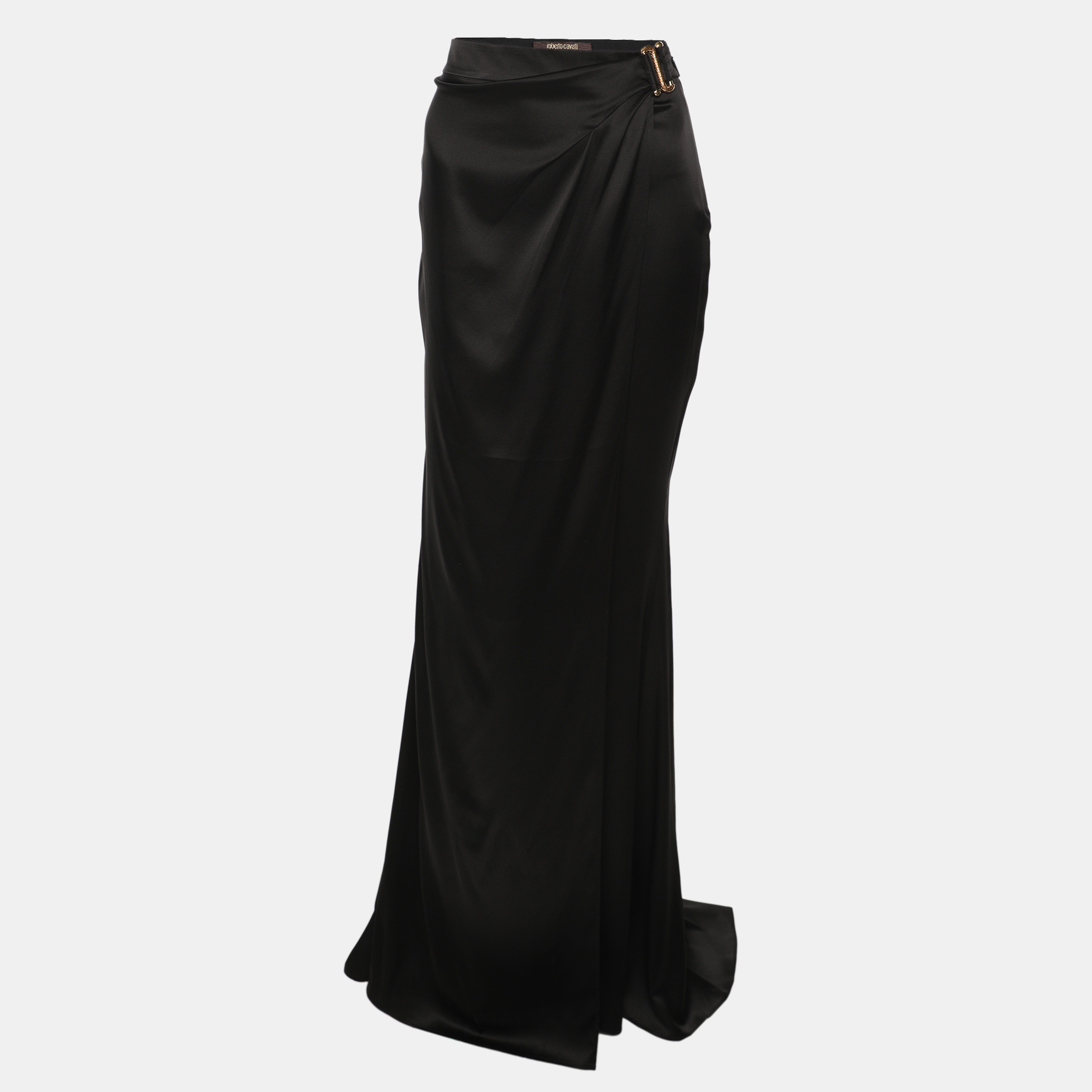 

Roberto Cavalli Black Stretch Silk Maxi Skirt M