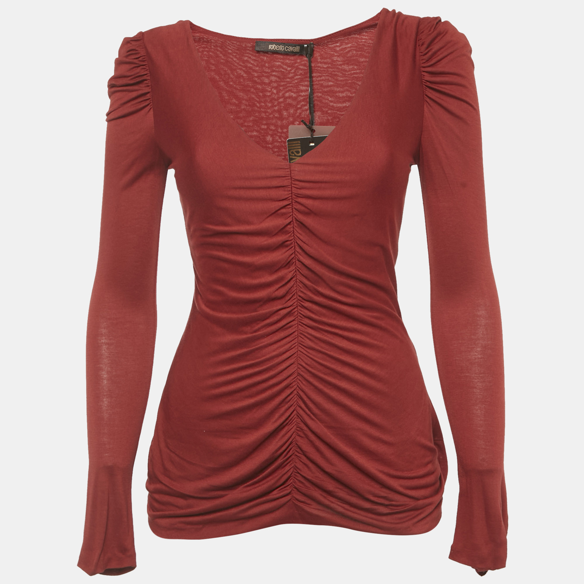 

Roberto Cavalli Red Ruched Jersey Long Sleeve Top S