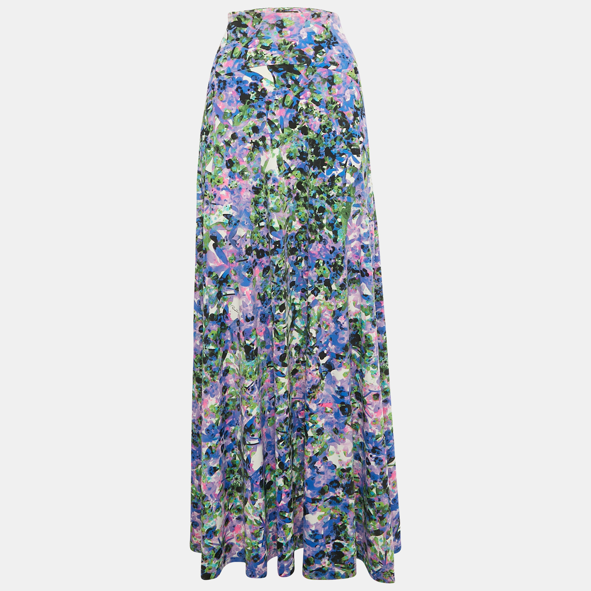 Pre-owned Roberto Cavalli Purple Printed Jersey Maxi Skirt M