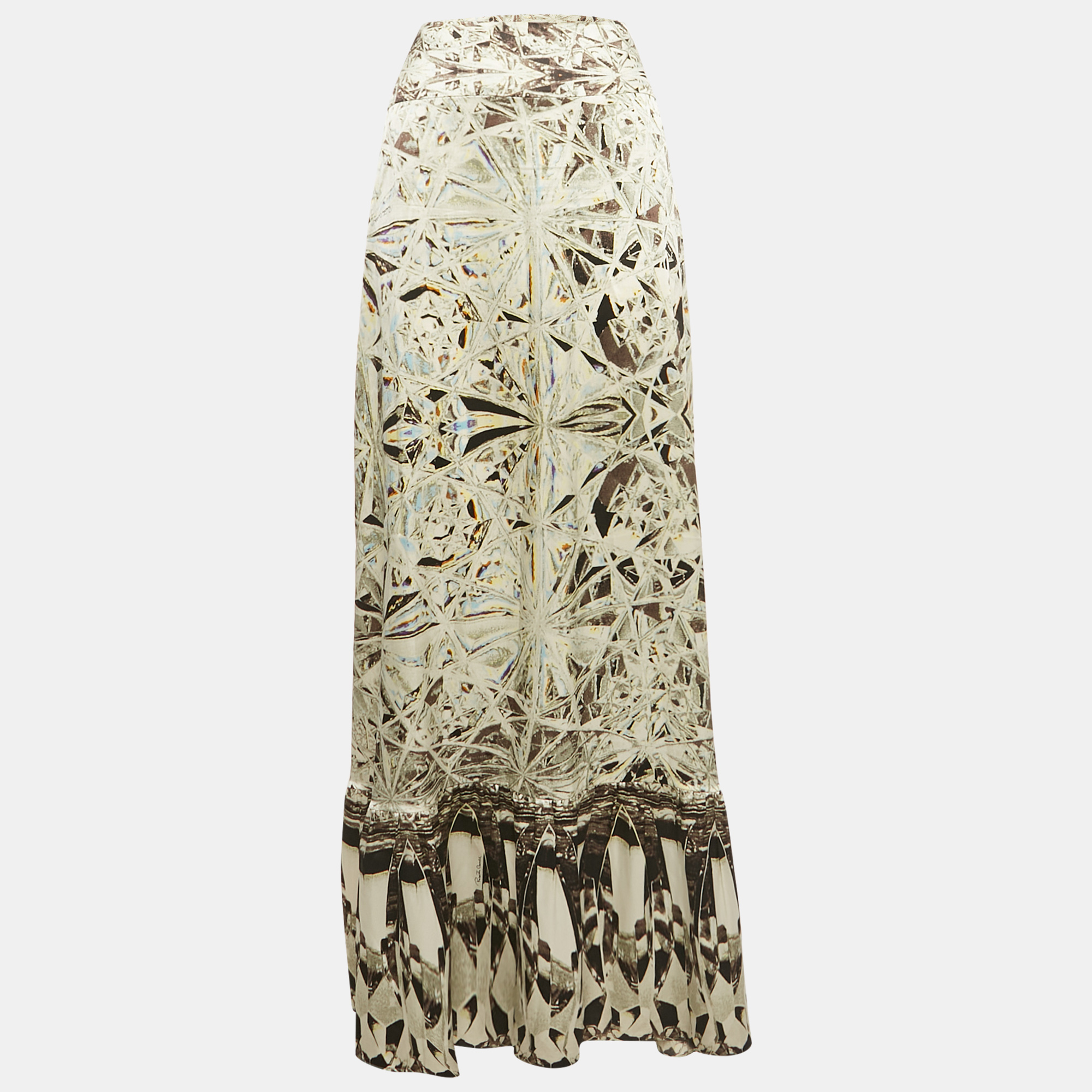 Pre-owned Roberto Cavalli Multicolor Printed Silk Maxi Skirt L