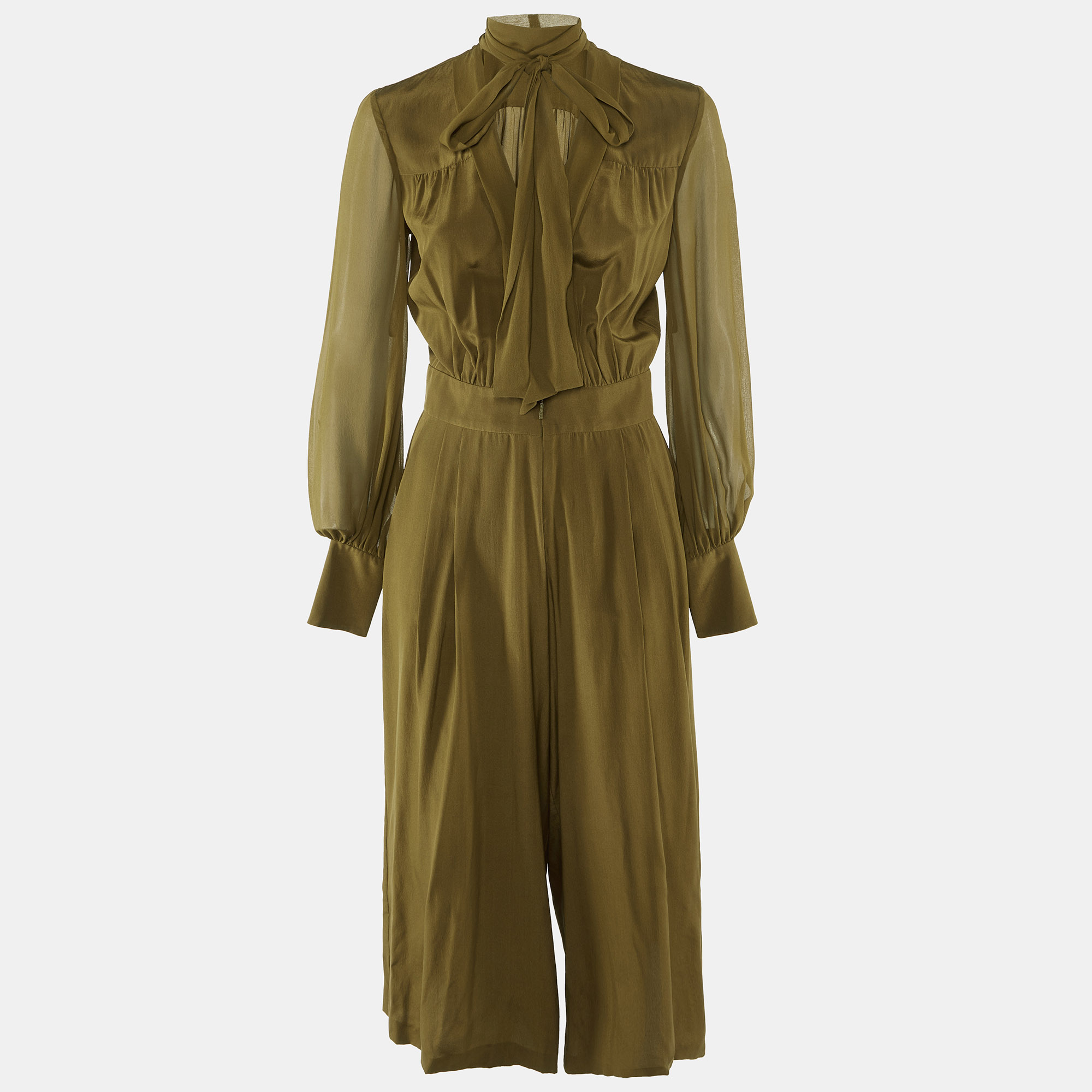 Pre-owned Roberto Cavalli Olive Green Silk Wide Leg Jumpsuit S