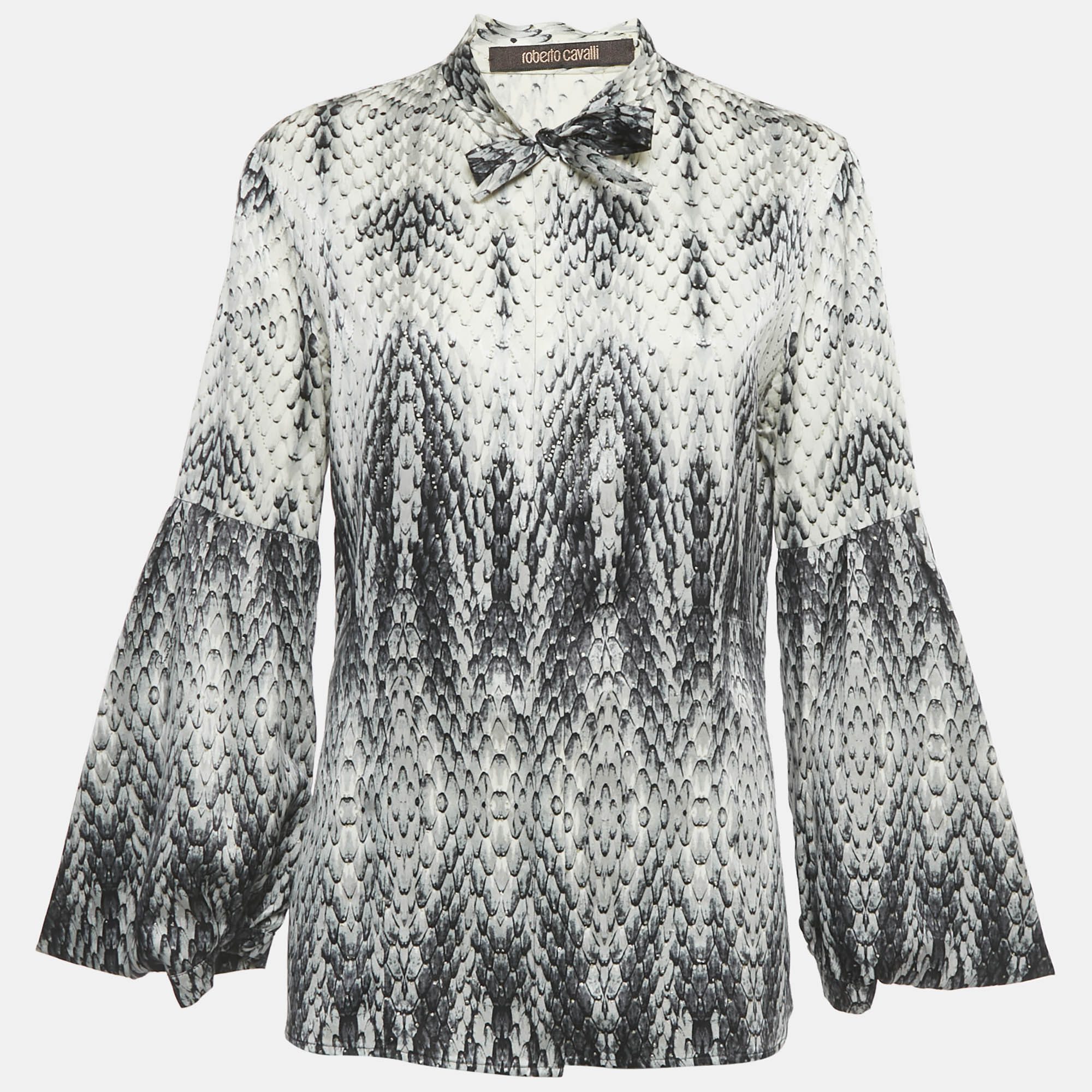 

Roberto Cavalli White /Black Printed Neck Tie Detail Shirt L