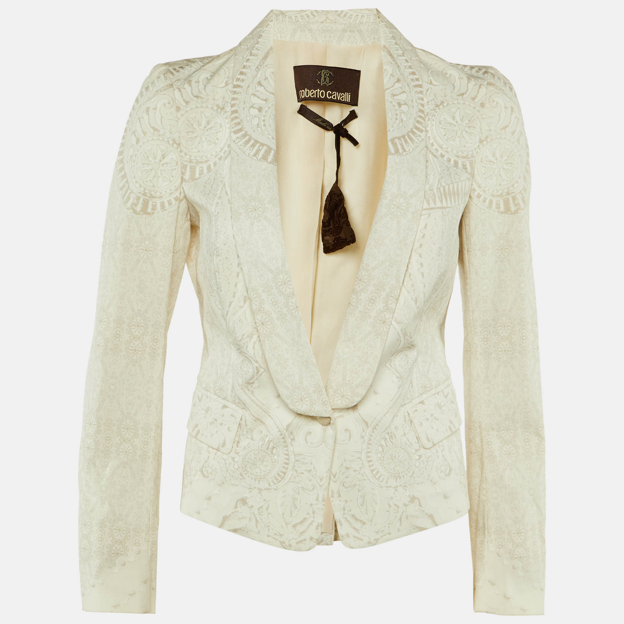 

Roberto Cavalli Ivory/Grey Paisley Print Cotton Jacket S, White