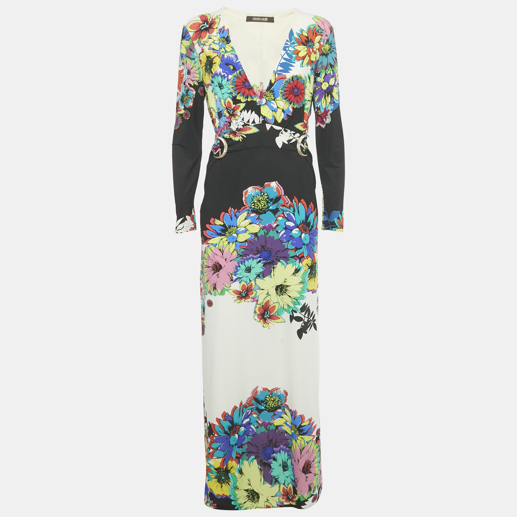Pre-owned Roberto Cavalli Multicolor Printed Jersey Maxi Dress L