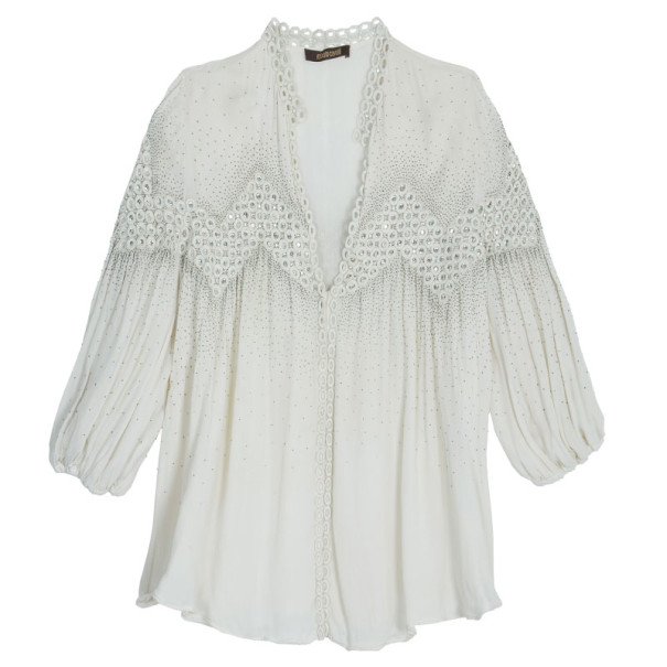 Pre Owned Roberto Cavalli White Embellished Top M