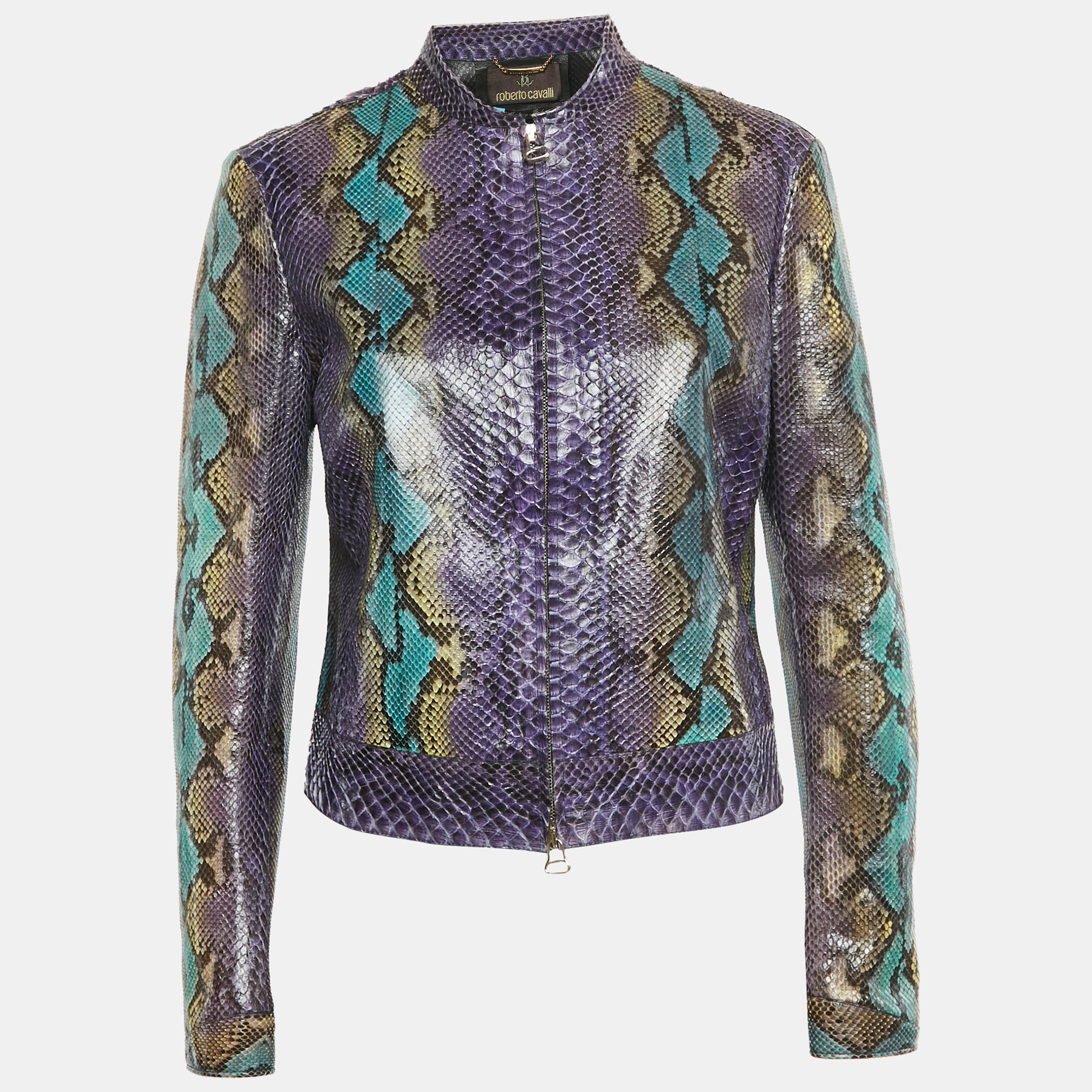 ROBERTO CAVALLI Pre-owned Python Leather Zip Up Jacket M In Purple