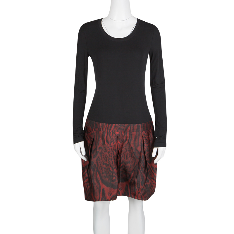 

Roberto Cavalli Colorblock Long Sleeve Animal Print Skirt Detail Dress, Multicolor