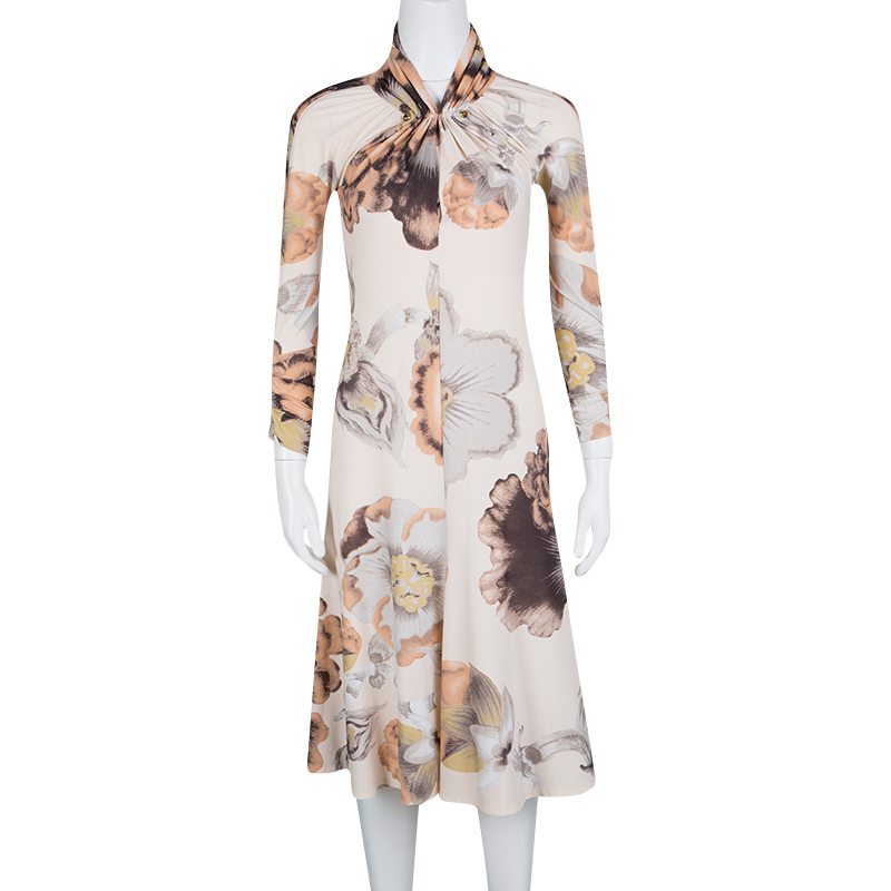 

Roberto Cavalli Multicolor Floral Print Gathered Long Sleeve Dress