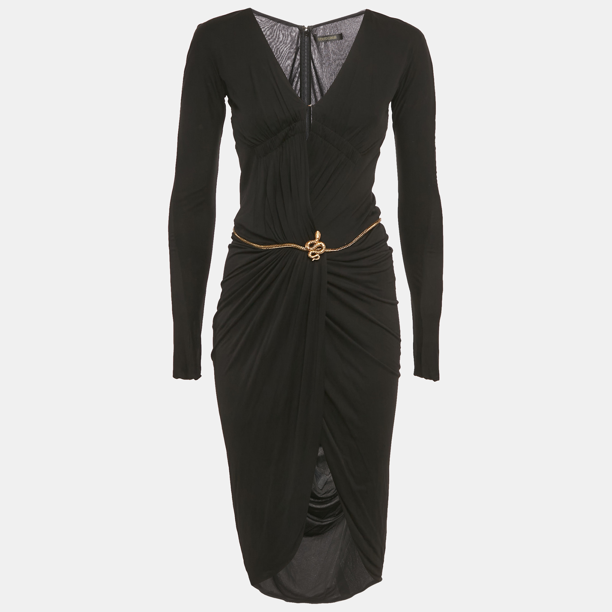 

Roberto Cavalli Black Jersey Draped Belt Detail Dress S