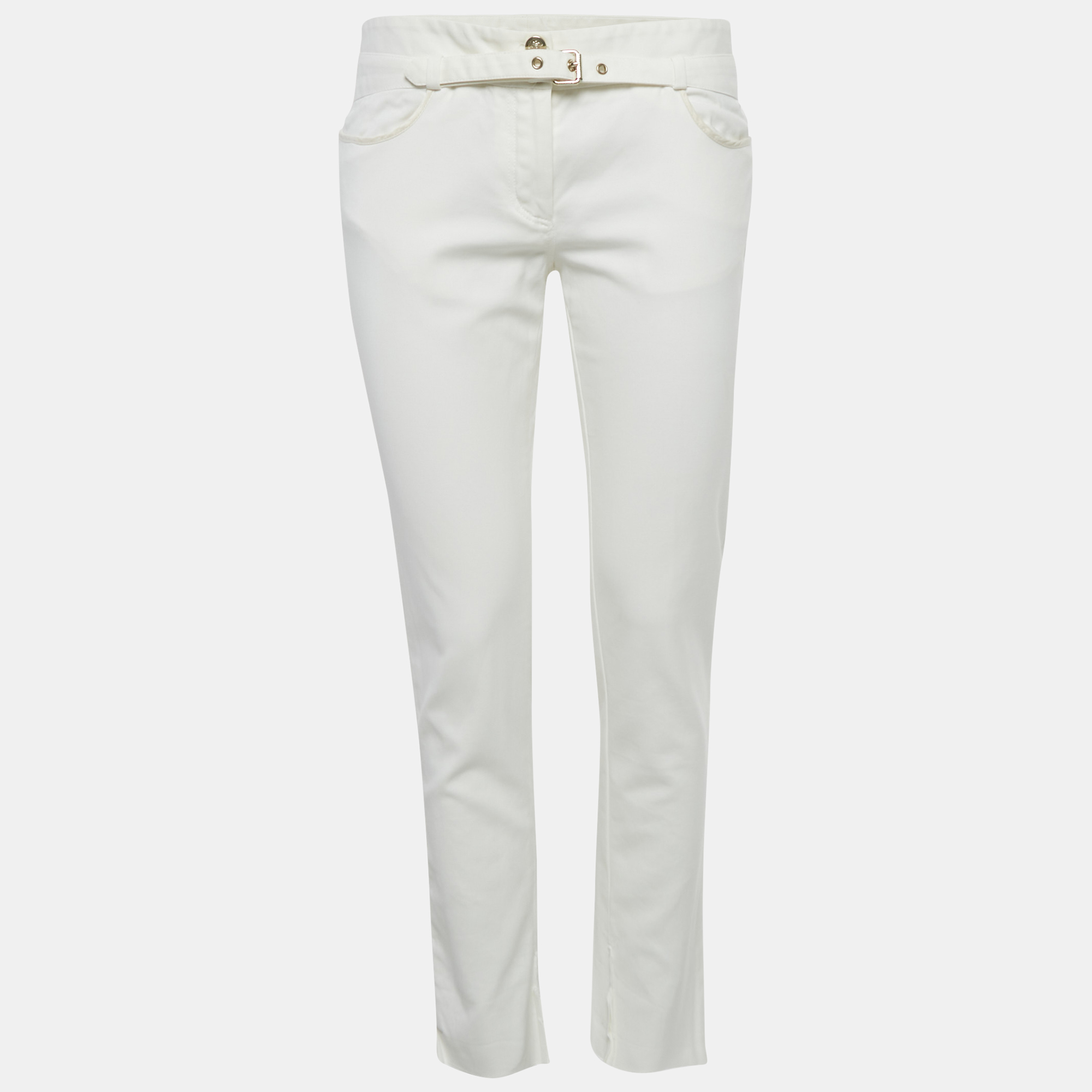 Pre-owned Roberto Cavalli White Cotton Skinny Trousers M
